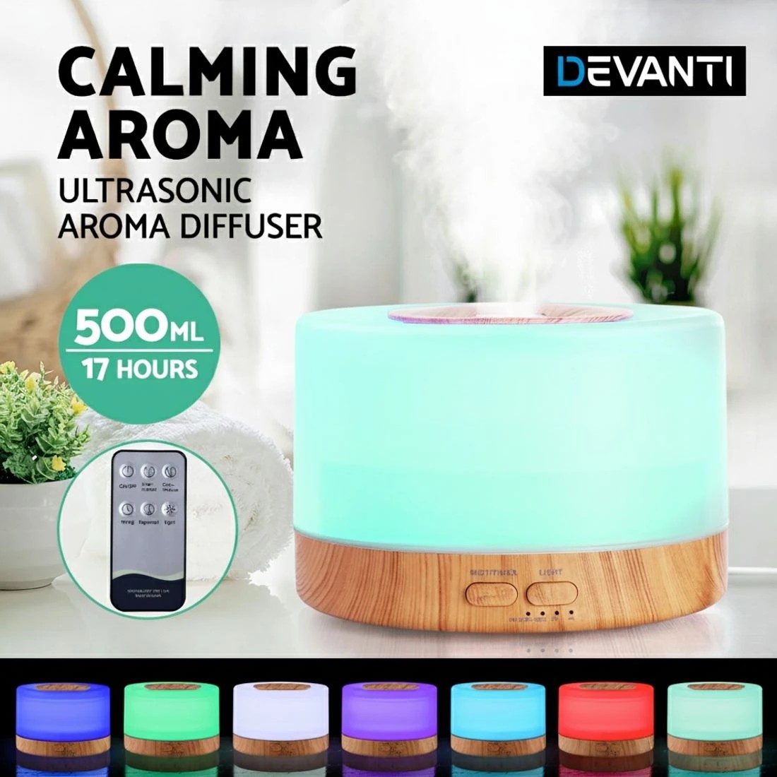 4 Devanti Aroma Diffuser Aromatherapy Light Wood 500ml - Natural, 4 of 7