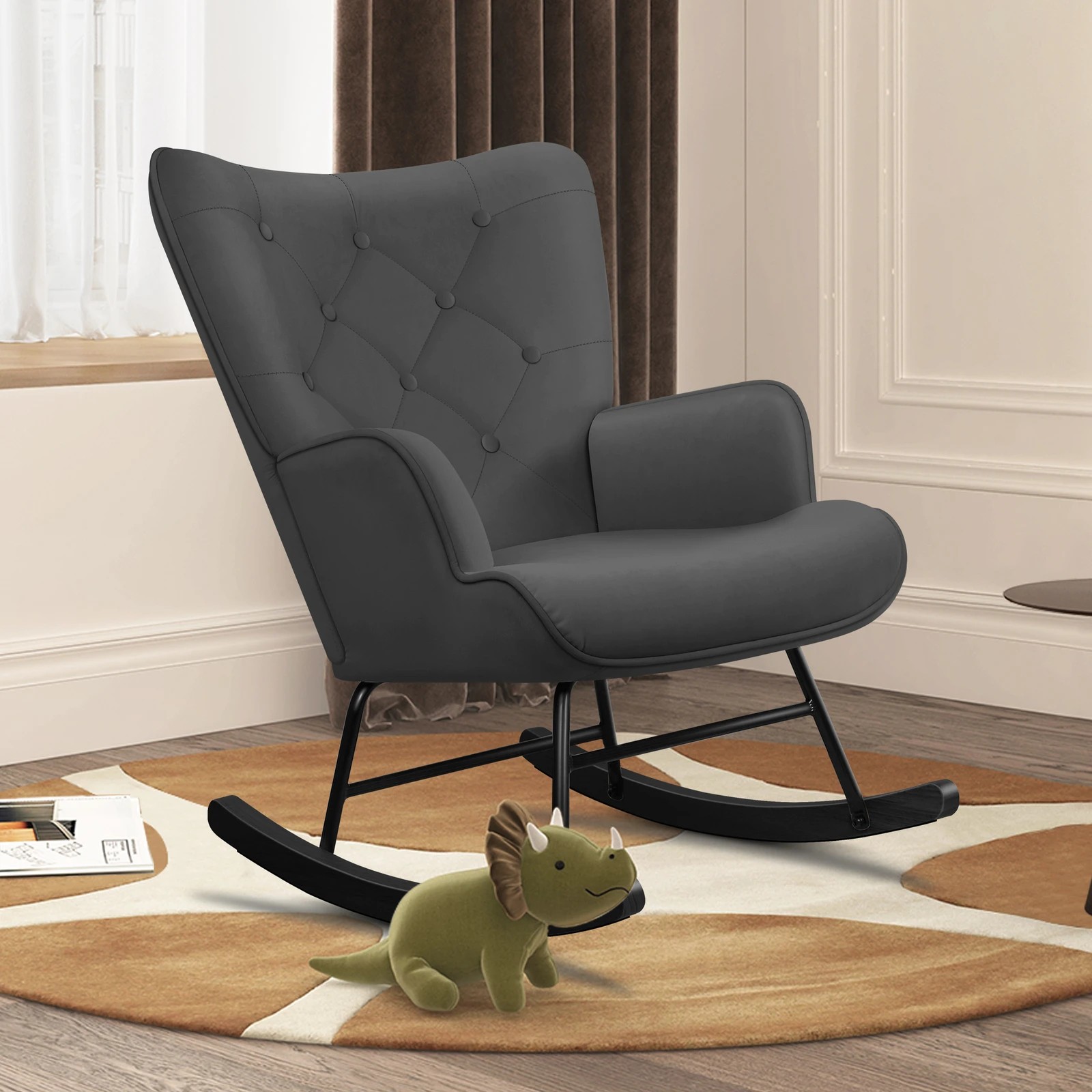 6 Alfordson Armchair Rocking Chair Accent Feeding Chair Lounge Sofa Couch - Grey, 6 of 10