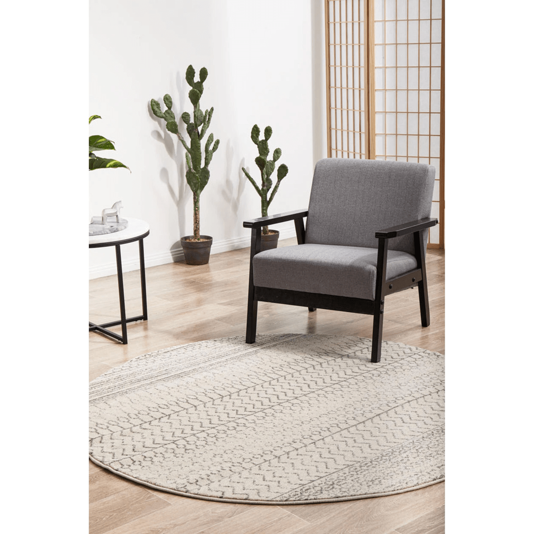 3 RUG CULTURE Chrome Harper Silver Round Rug — Power‑Loomed 100% Polypropylene, 10mm Pile - Silver, 3 of 9