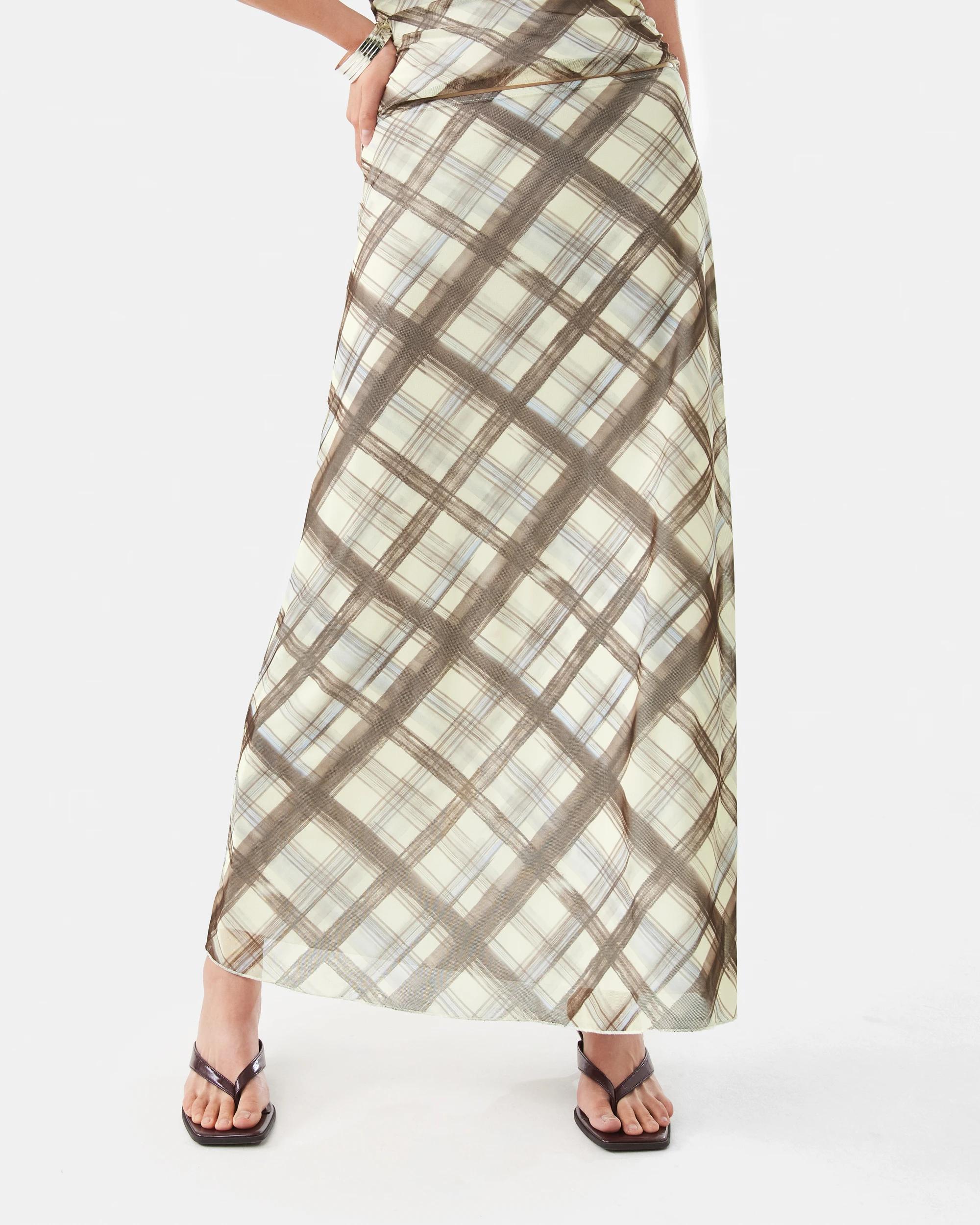 1 Check Mesh Maxi Skirt Butter Chk, 1 of 10