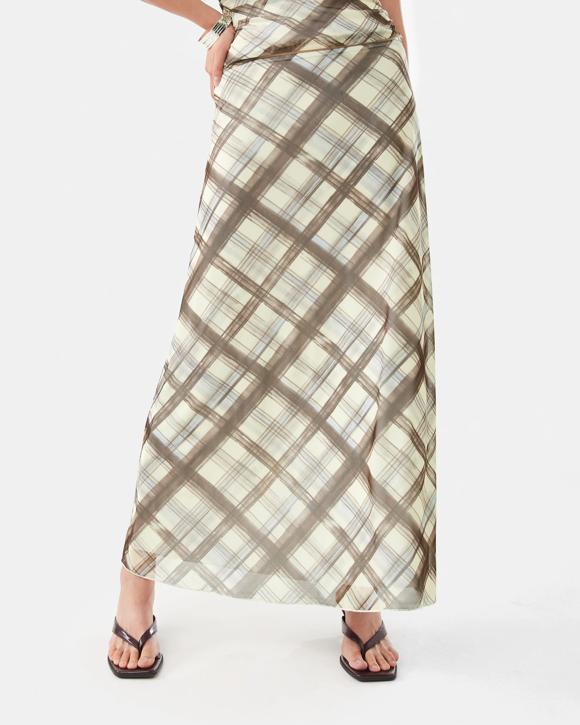 Check Mesh Maxi Skirt
