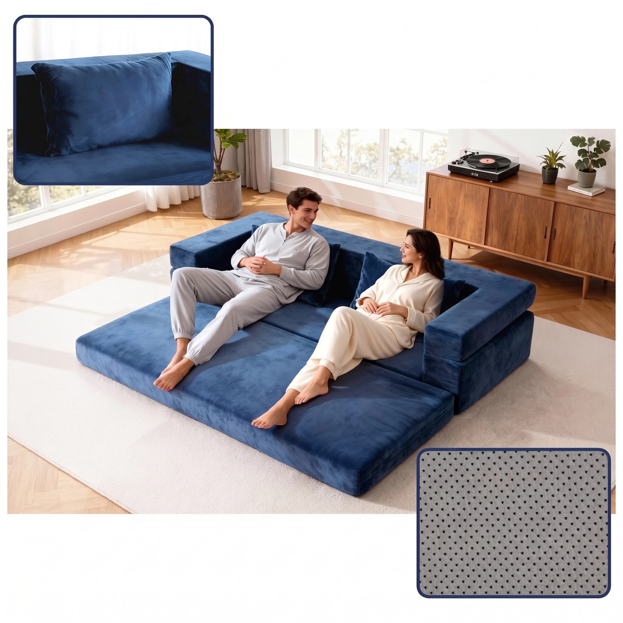 7 Artiss Convertible Folding Sofa Bed Pull Out Mattress Foldable Lounge Couch - Blue, 7 of 10