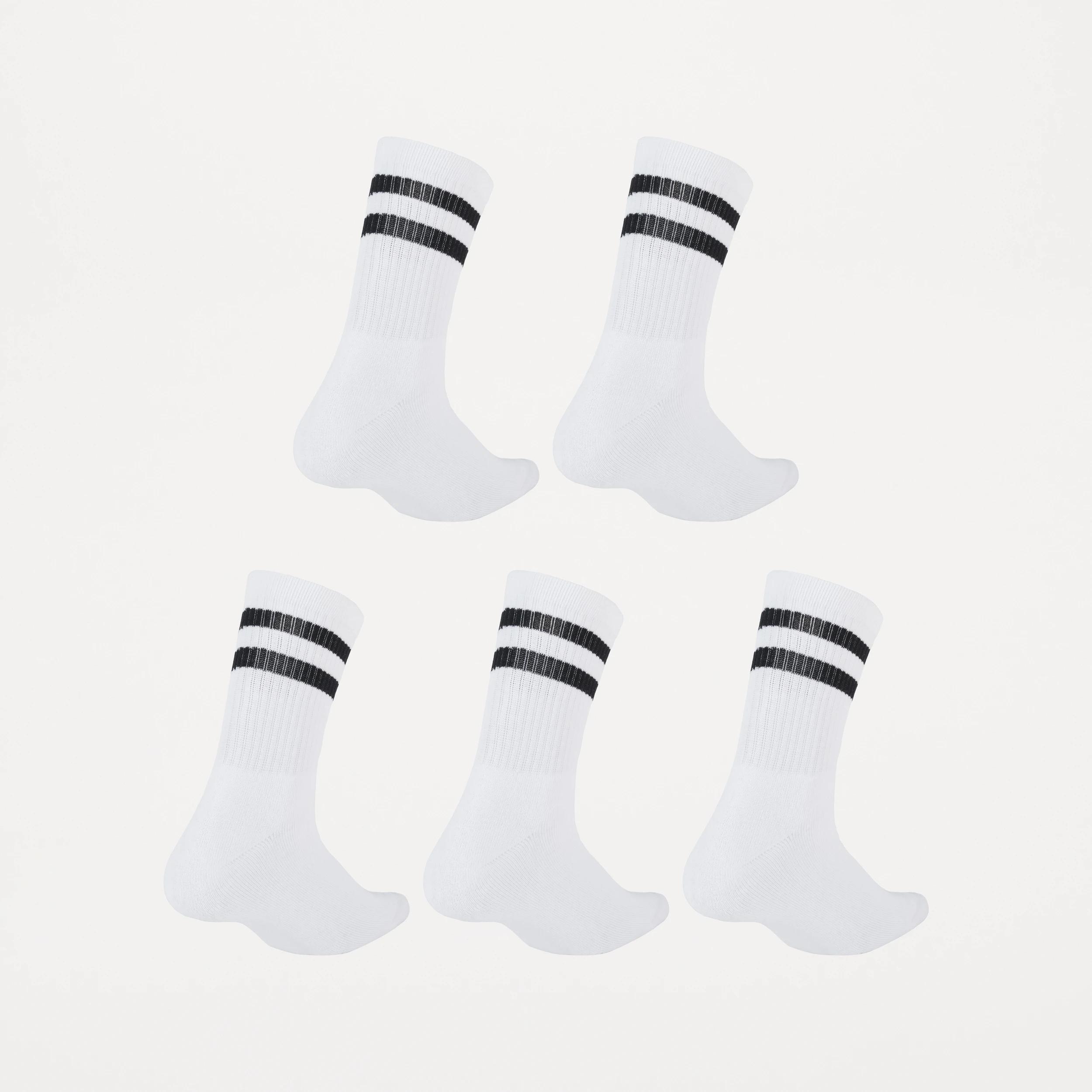 2 5 Pack Quarter Crew Sport Socks Wht Stripe, 2 of 4