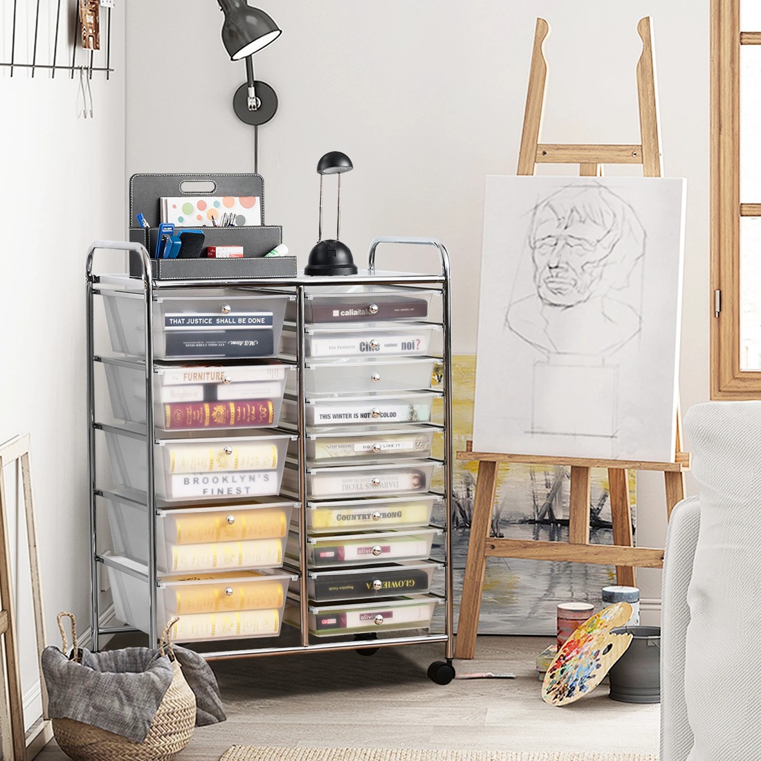 8 Costway 15-Drawers Rolling Storage Cart Mobile Utility Trolley - White, 8 of 9