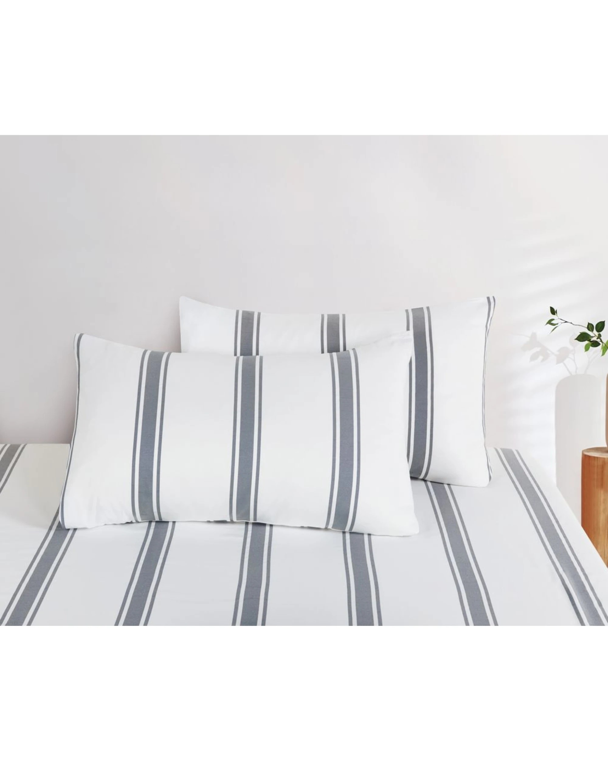 3 CleverPolly Yarn-Dyed Washed Microfibre Fitted Sheet Set - Super King Bed - Wide Stripe Steel Blue, 3 of 7