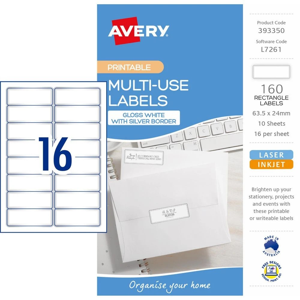2 Avery 16UP A5 Laser Labels Silver Border 10 Pack, 2 of 4