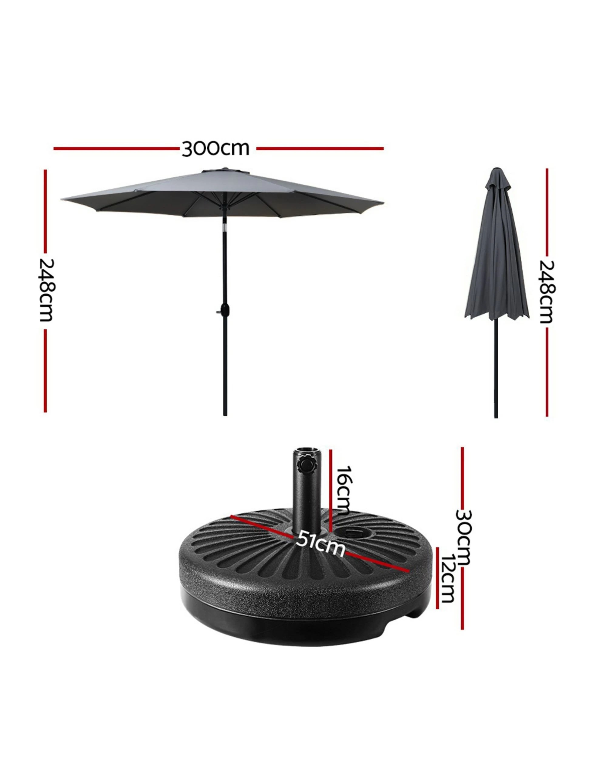 2 Instahut Outdoor Umbrella 3m Base Beach Pole Garden Tilt Sun Patio Uv
 - Grey, 2 of 3