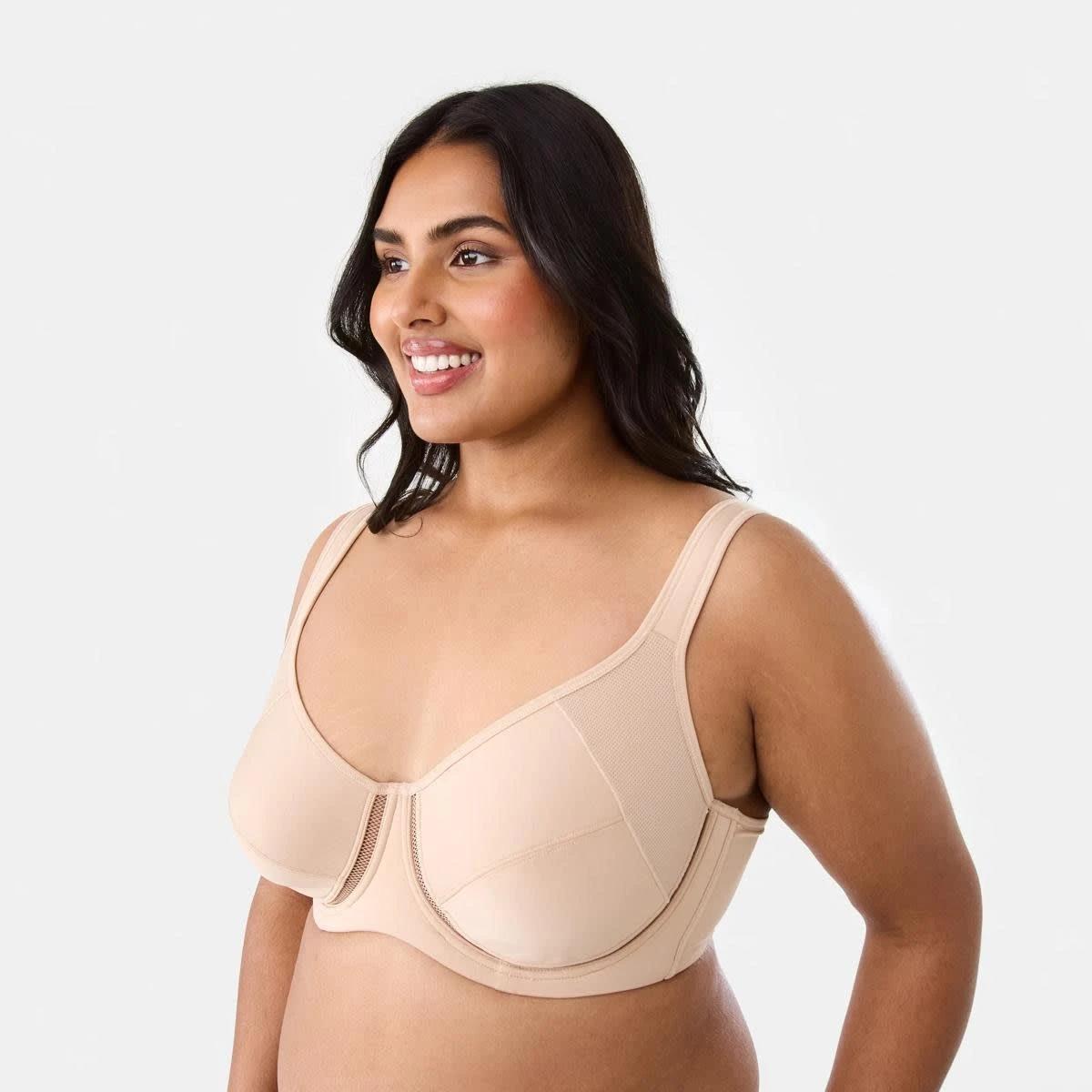 2 Full Figure Sports Underwire Soft Cup Bra LIGHT FAWN, 2 of 6