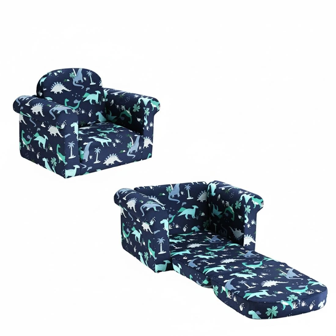 4 Keezi Kids Sofa 1 Seater Children Flip Open Couch Lounger Armchair Dinosaur Navy - Natural, 4 of 5