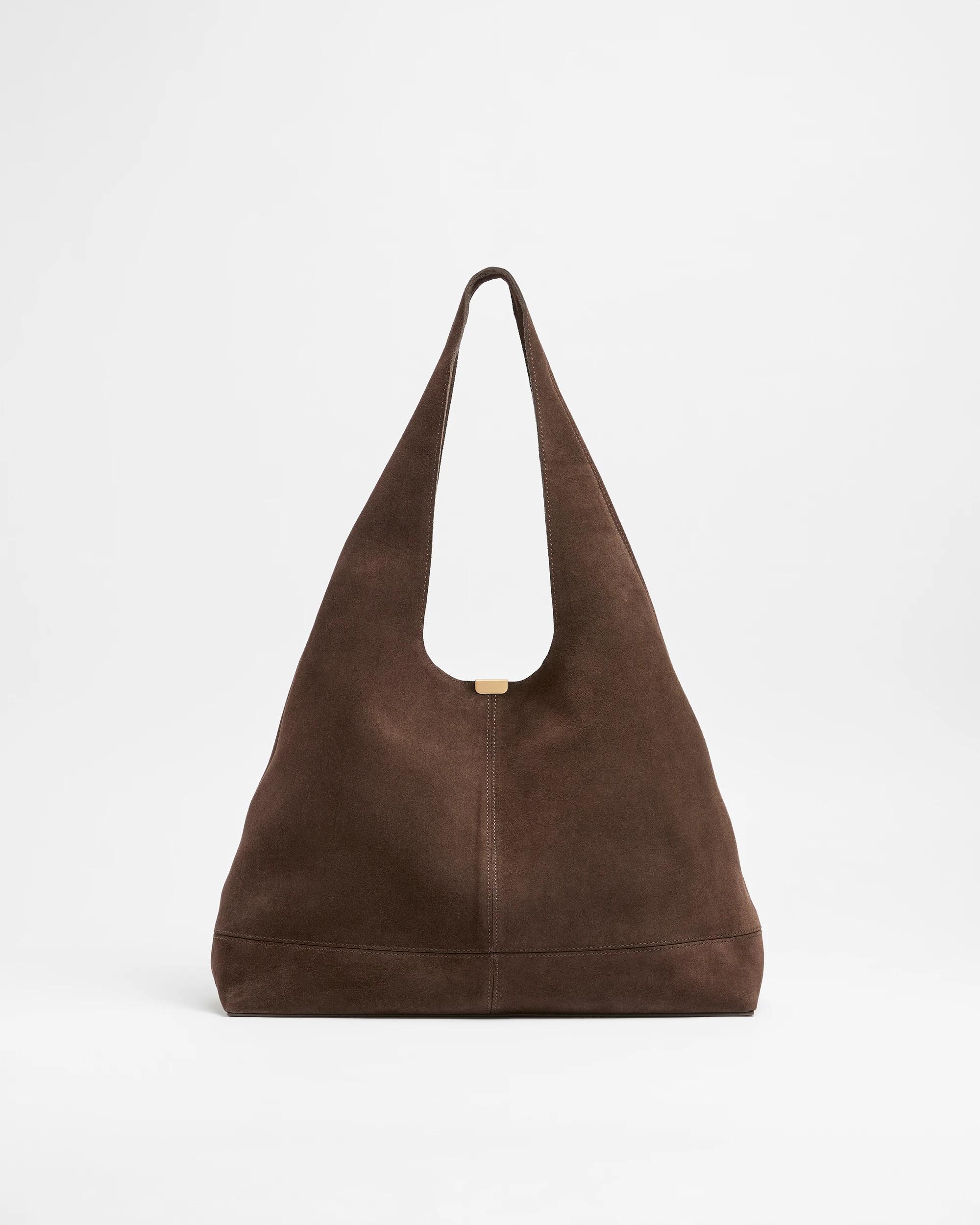 1 Target Premium Suede Leather Slouch Shoulder Bag CHOCOLATE, 1 of 3