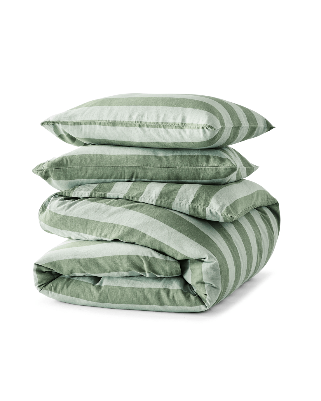 6 Stripe Linen Cotton Quilt Cover Set - Queen Bed, Green, 6 of 7