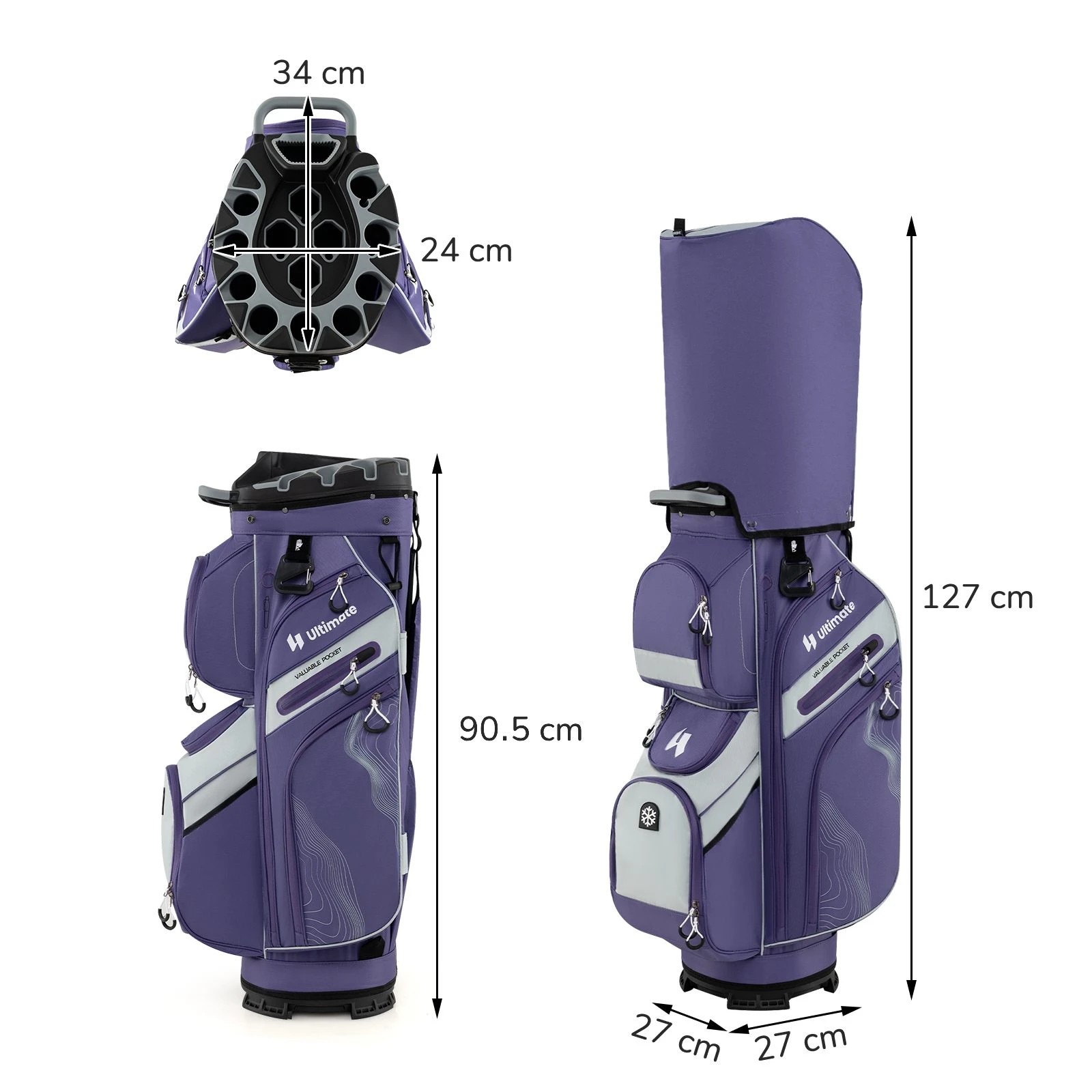 4 Costway Golf Cart Bag Molded Lock Top Golf Travel Bag w/14-Way Dividers & 11 Pockets Men Women Club - Purple, 4 of 4