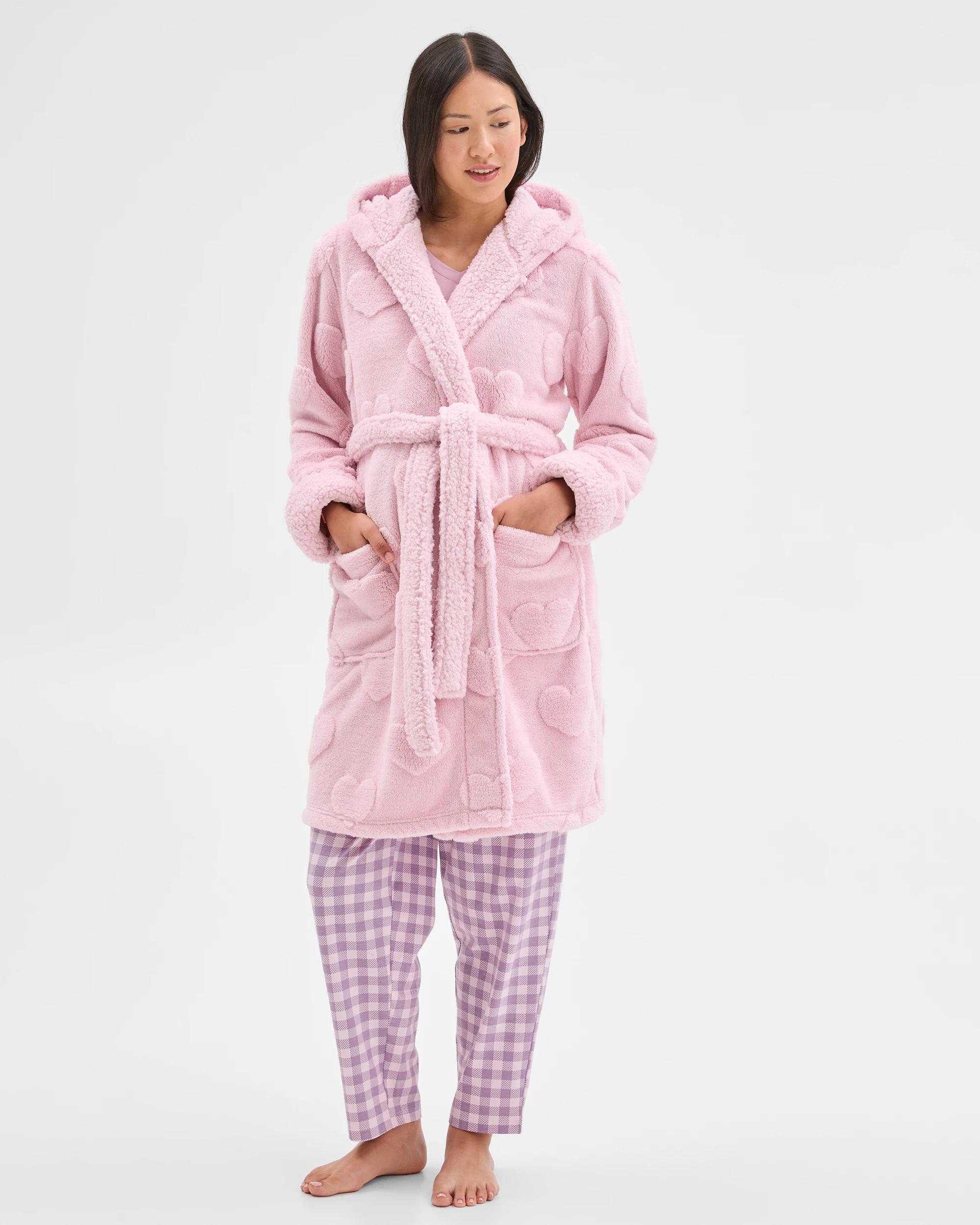 2 Target Woman Sherpa Hooded Sleep Robe LOVE HEART, 2 of 8
