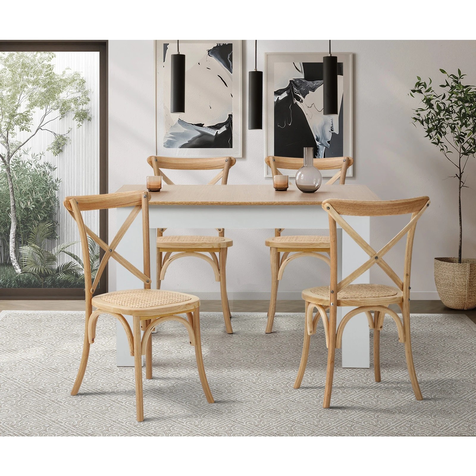 3 Oikiture 160cm Extendable Dining Table With 4pcs Dining Chairs Crossback Wooden
 - Multi, 3 of 10
