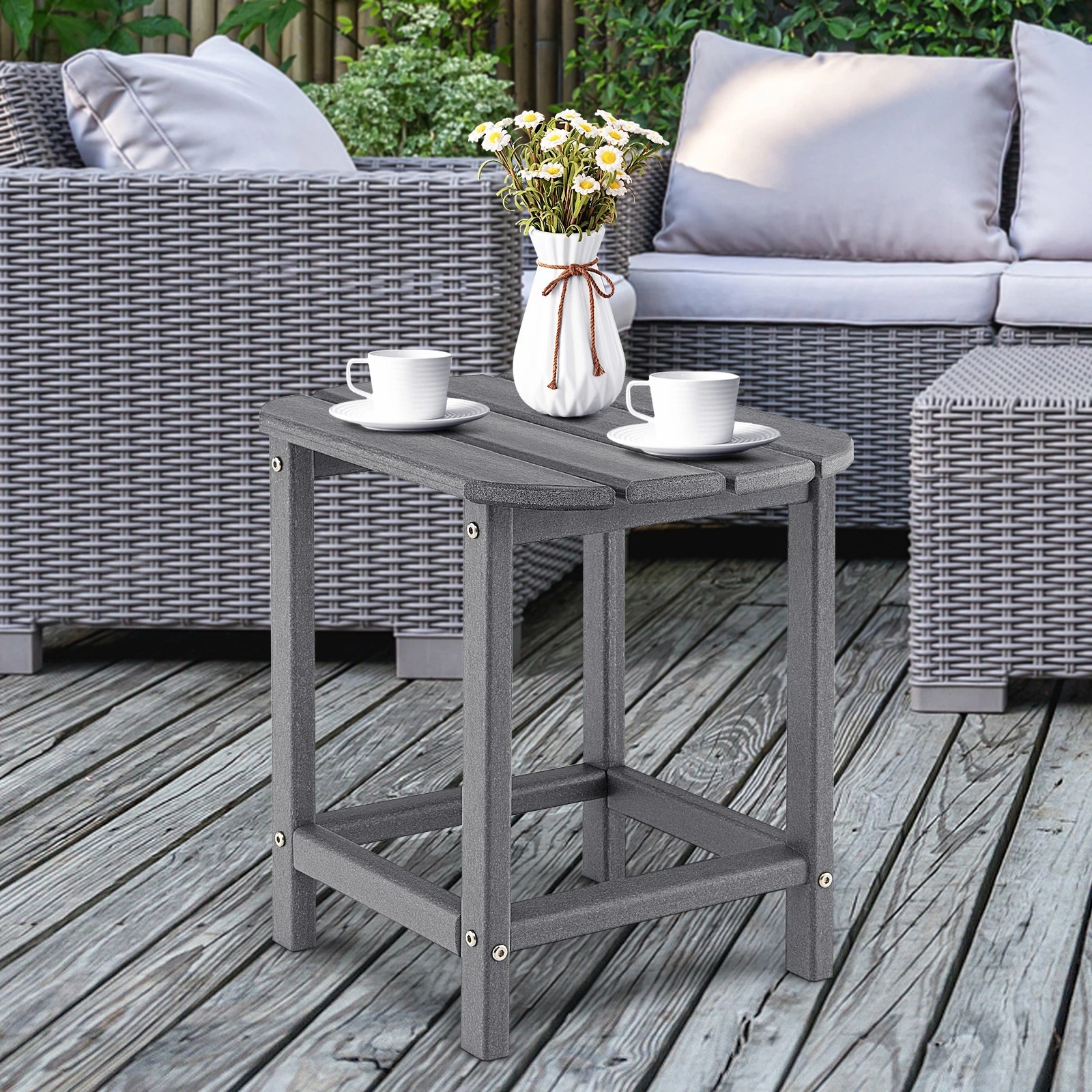 3 Costway Outdoor Side Table All-Weather Coffee Table Outdoor Adirondack Table - Grey, 3 of 3