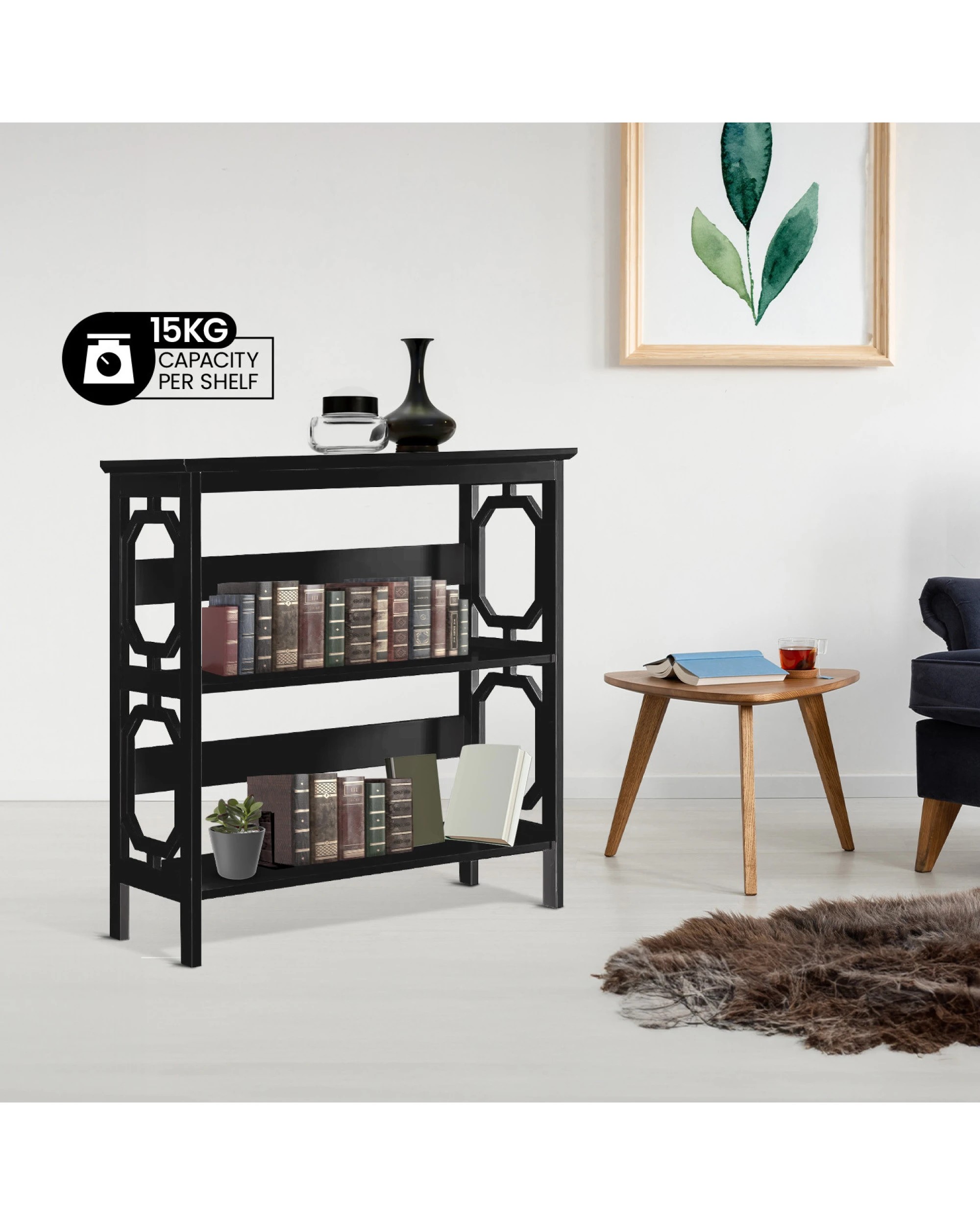 9 Sarantino Laurel 3-tier Bookshelf Display Rack In Black, 9 of 10