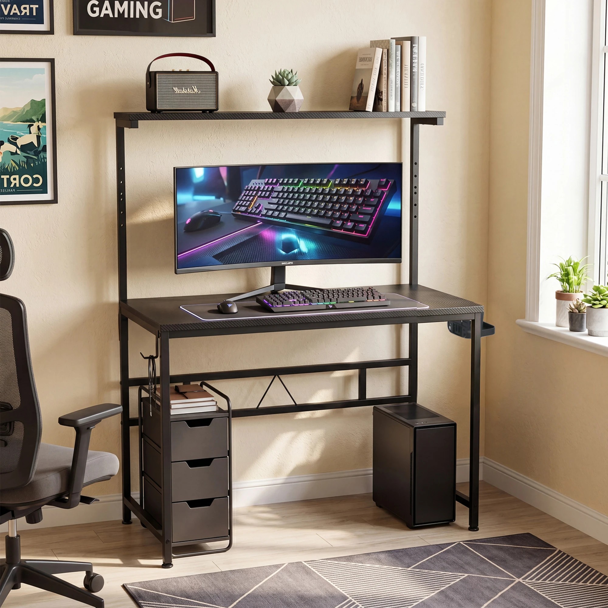 8 Levede Gaming Table Spacious Wear Resistan Stable Computer Desk Earphone Hook, 8 of 8