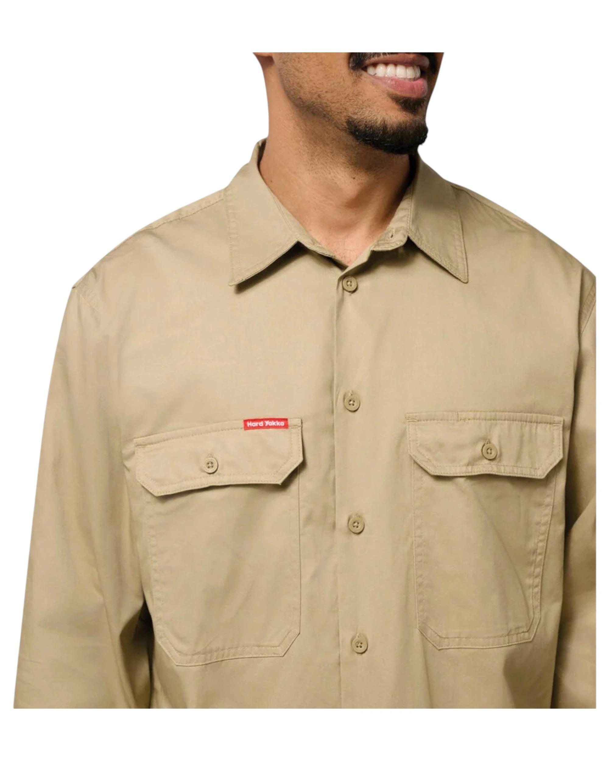 6 Hard Yakka 3 Pack Mens Long Sleeve Lightweight Drill Ventilated Shirt KHAKI, 6 of 7