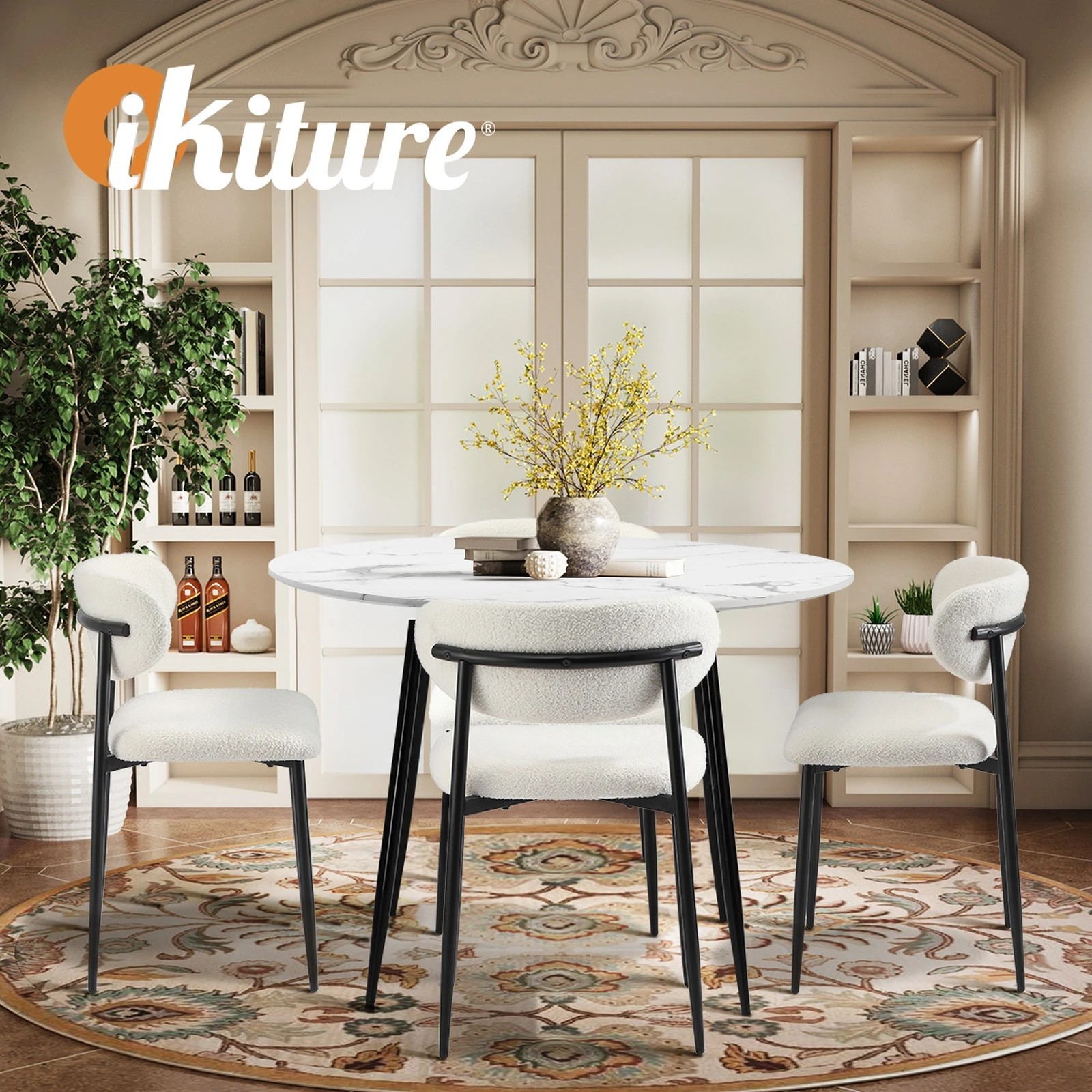 6 Oikiture 110cm Round Dining Table with 4x Dining Chairs Boucle - Multi, 6 of 9