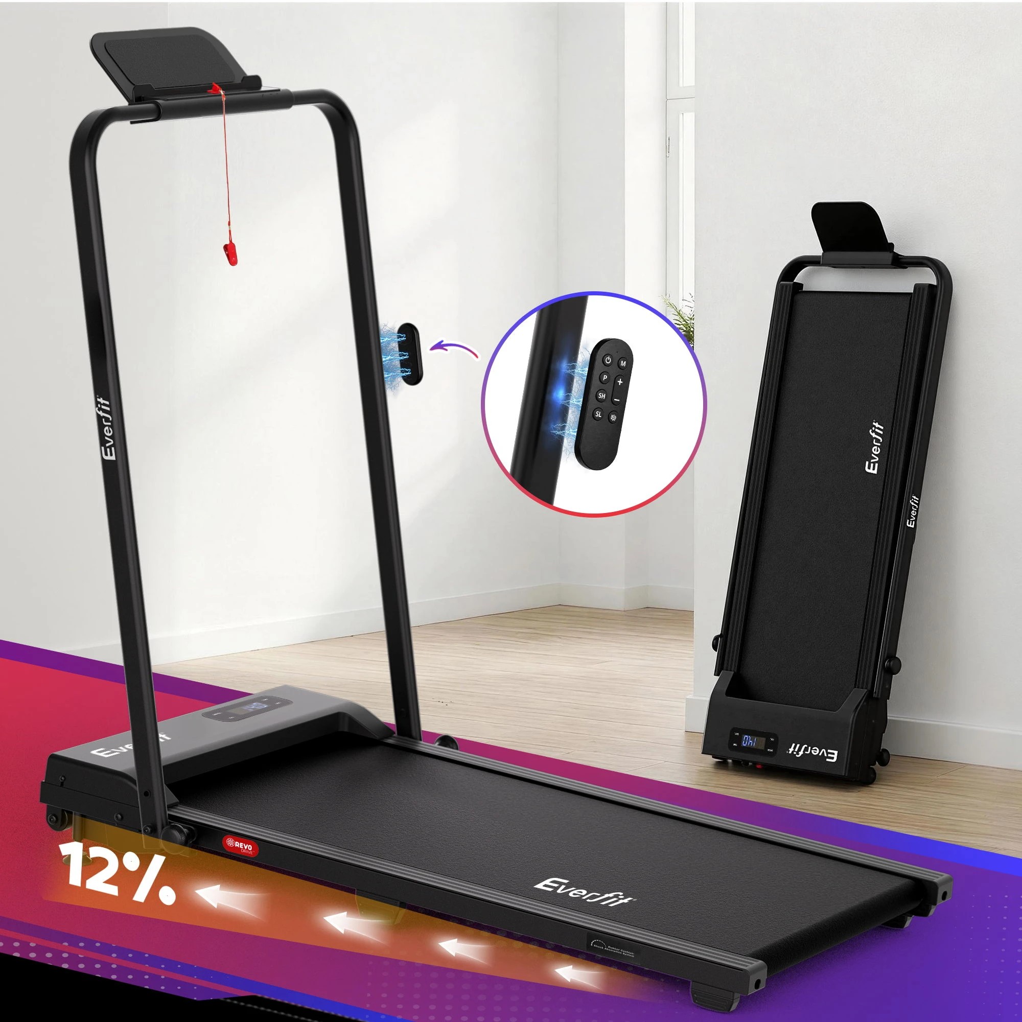 10 Everfit 3 in 1 Walking Pad Treadmill 12% Incline Under Desk Foldable for Home - Black, 10 of 10