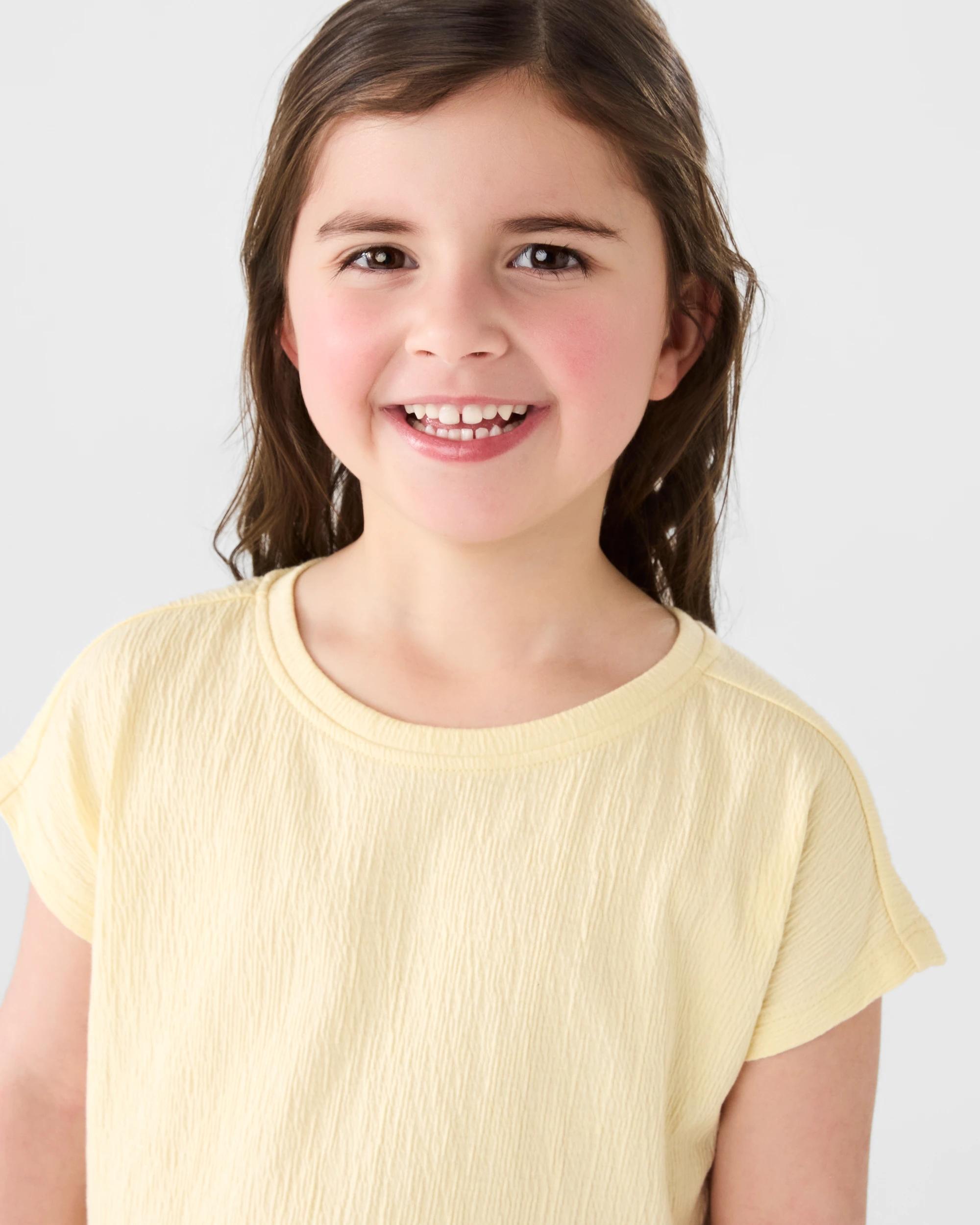 3 Short Sleeve Crinkle Top Fln Yellow, 3 of 7