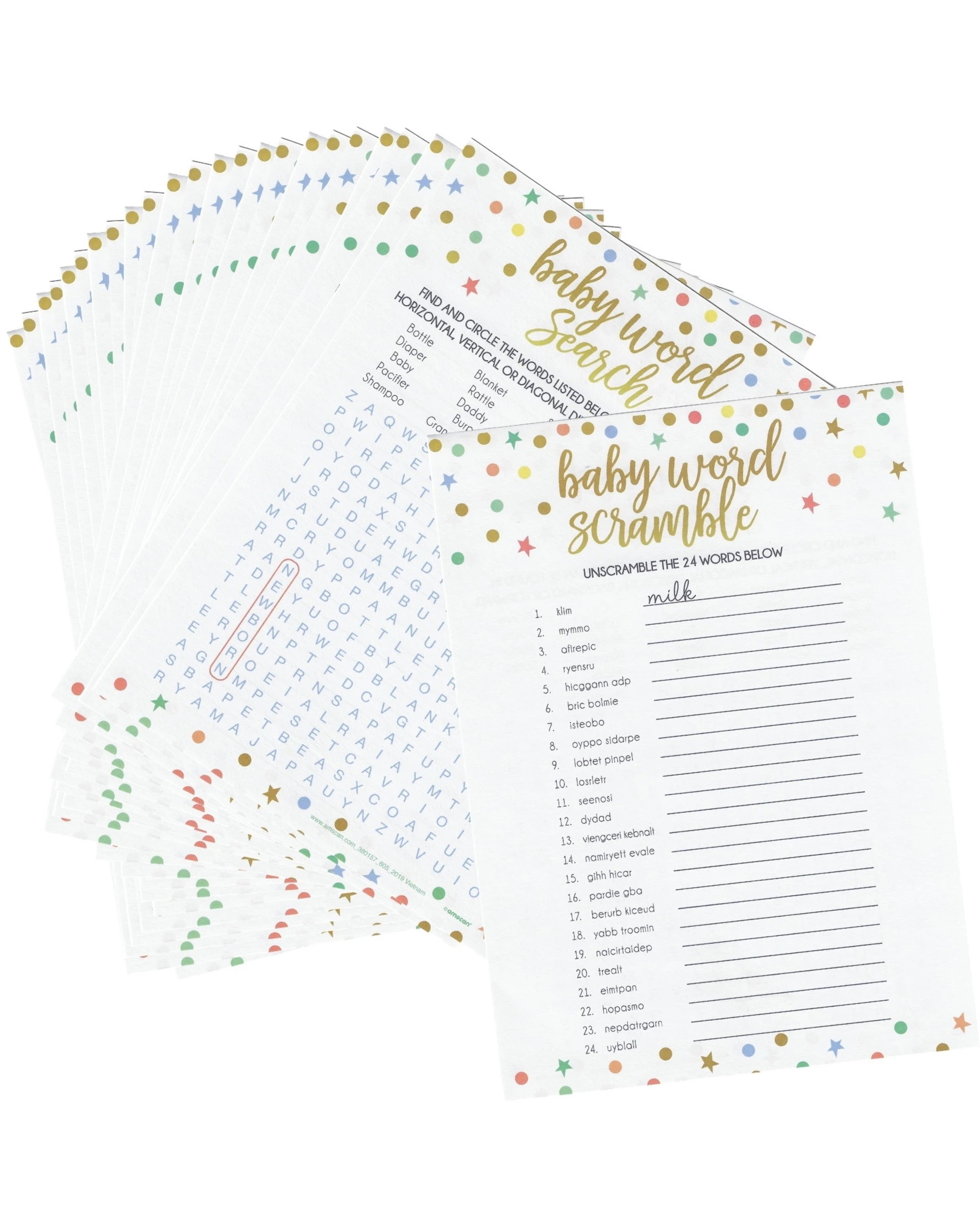 1 Amscan Baby Shower Word Scramble Game Pack of 24 - Multi, 1 of 1