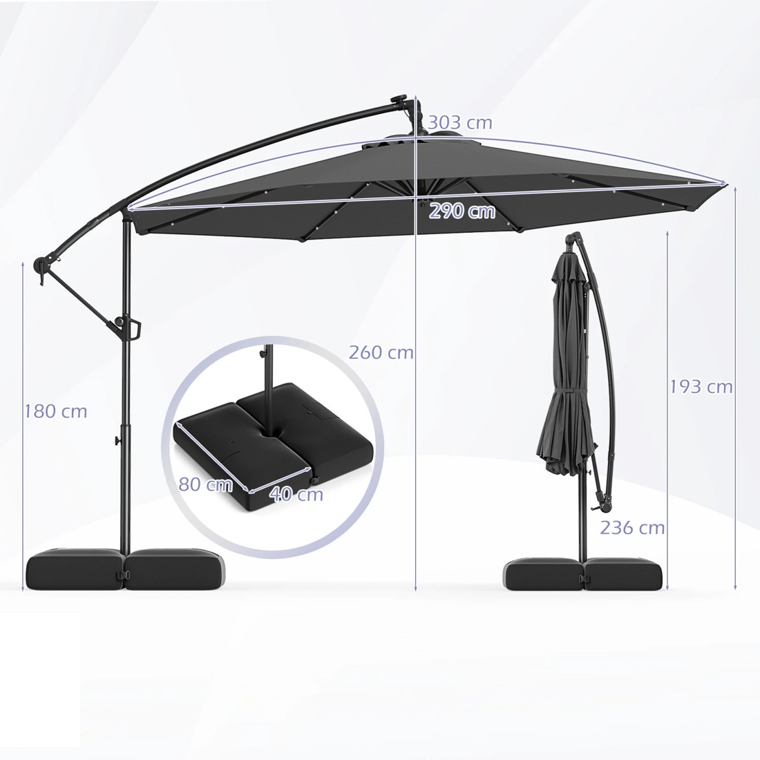 4 Costway 3m Solar Offset Outdoor LED Umbrella Cantilever, 4 of 4