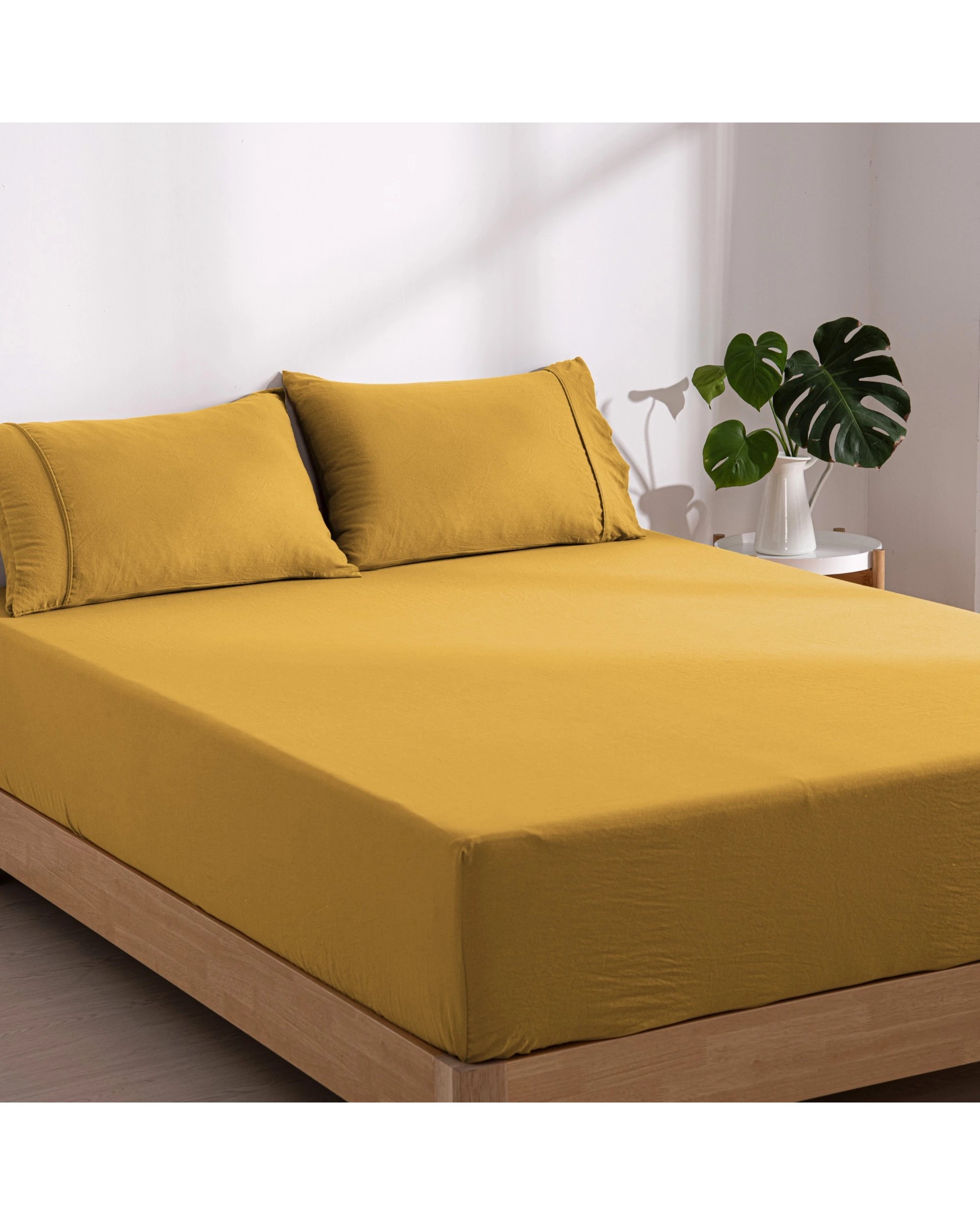 2 Dreamaker Superfine Washed Microfibre Combo Fitted Sheet Set - King Single Bed - Mustard, 2 of 8
