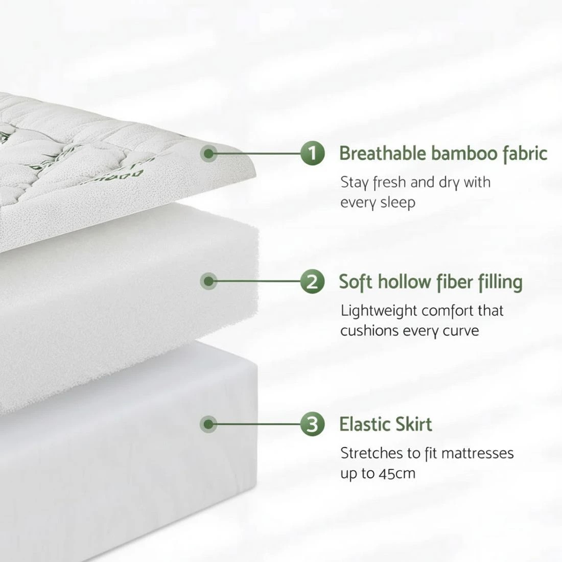 5 Giselle Mattress Topper 5cm Pillowtop toppers Bamboo Queen - White, 5 of 9