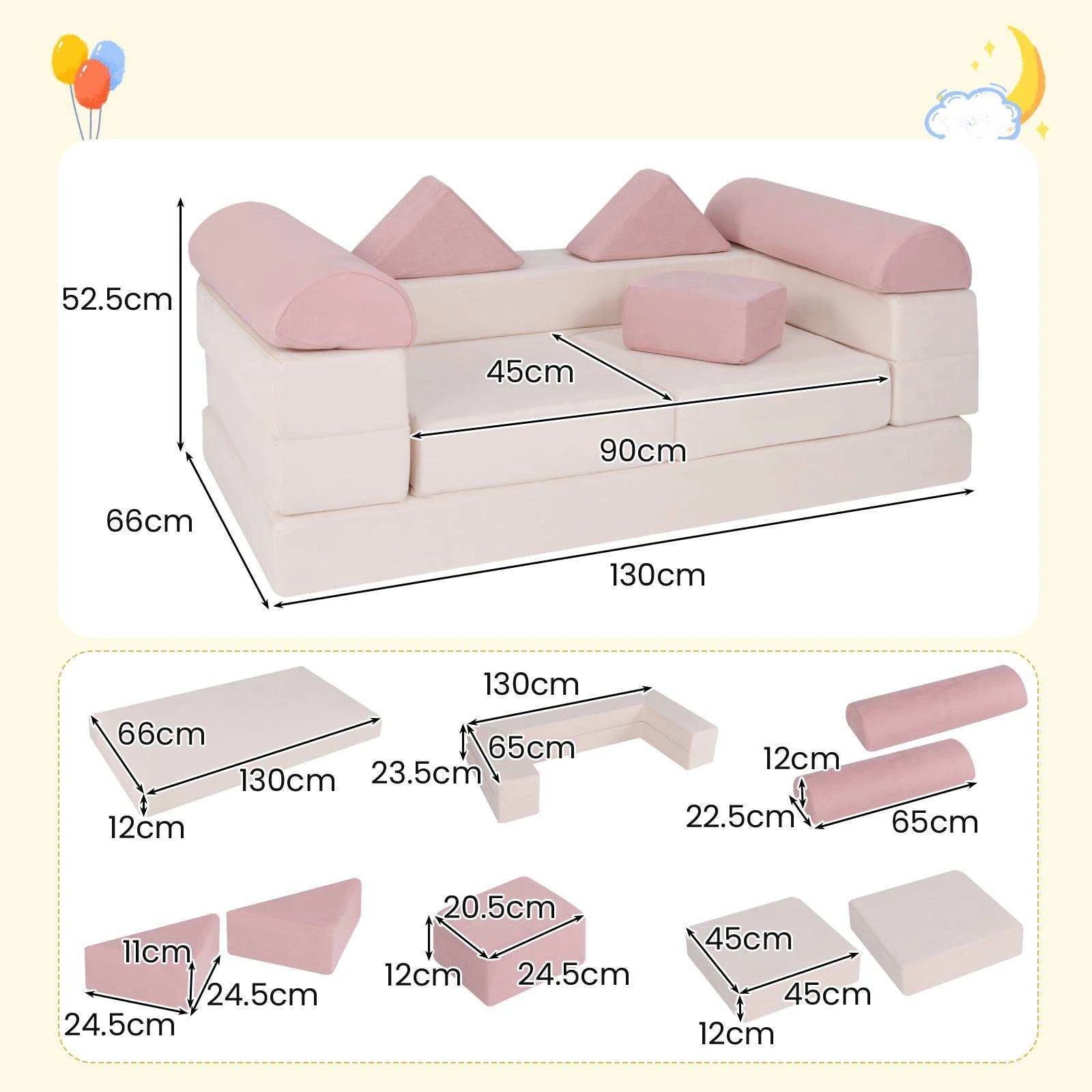 2 Costway Convertible Combination Sofa Set Block Design Ultra Soft DIY Play - Pink, 2 of 2