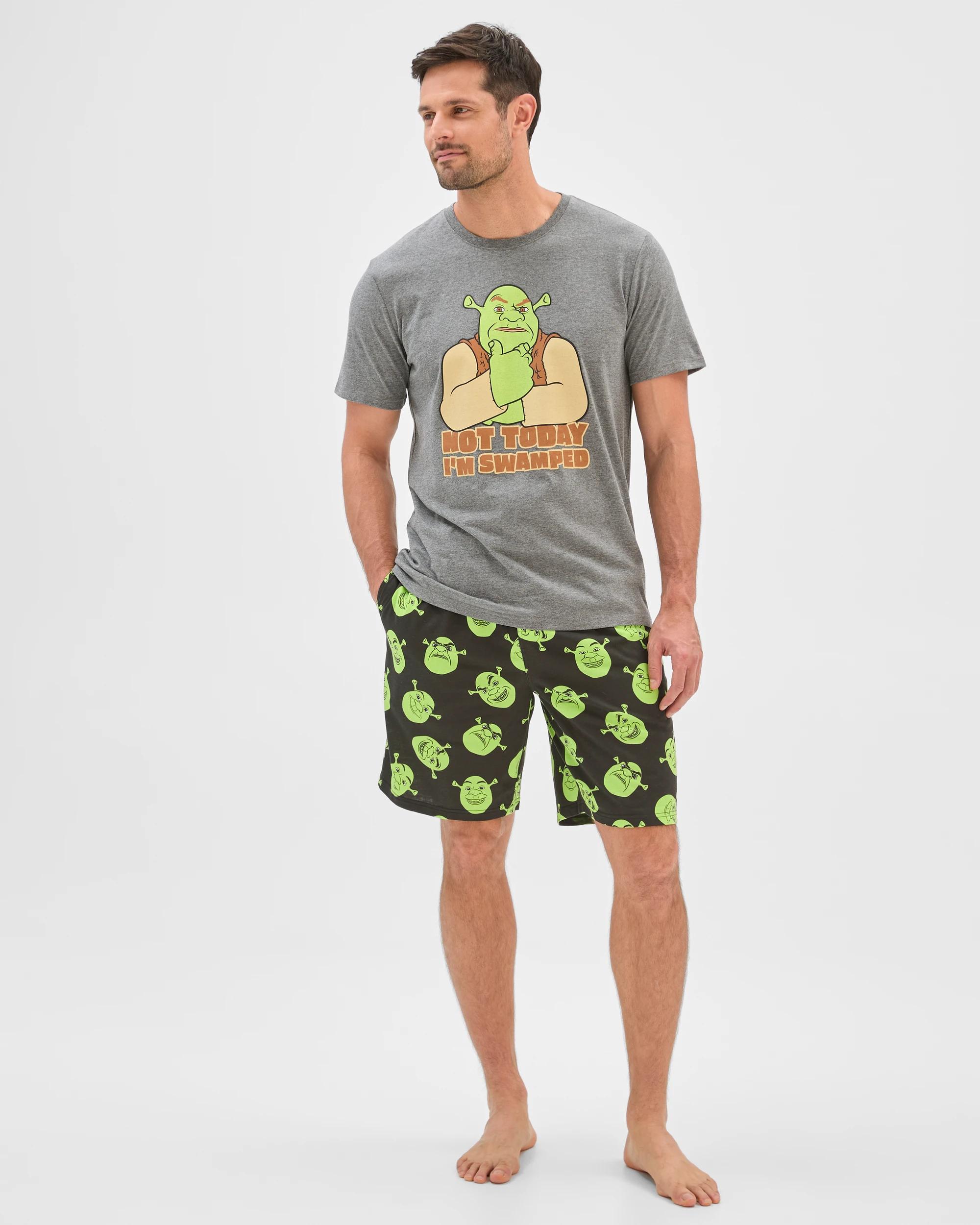2 Dream Works Shrek Top and Shorts Pyjama Set GREY SHREK, 2 of 6