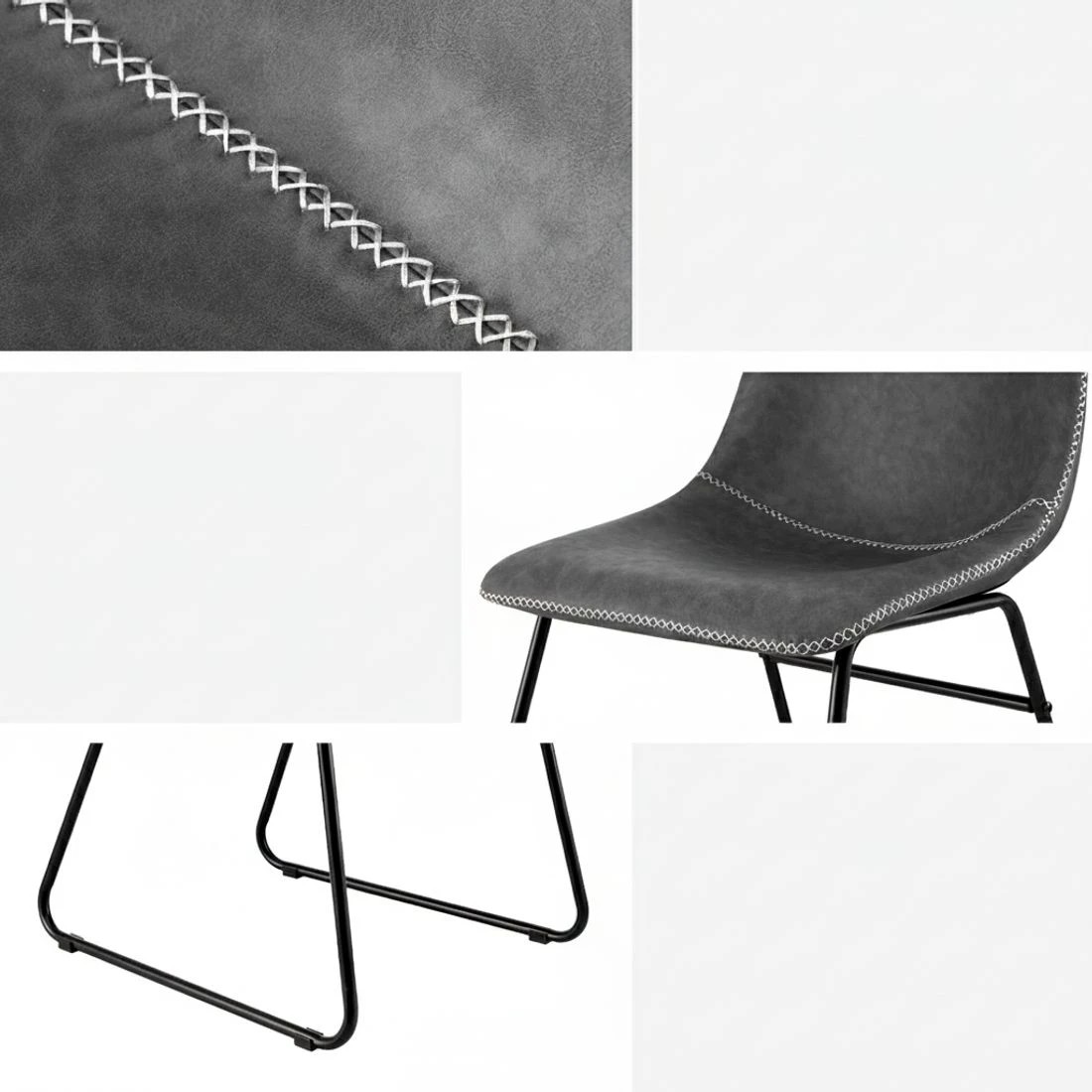 6 Artiss 2x Dining Chairs Retro PU Leather Kitchen Lounge Cafe Accent Chair - Grey, 6 of 6