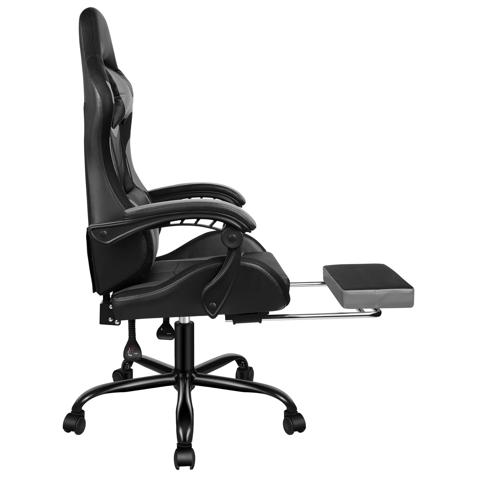 5 Alfordson Gaming Chair Office Massage 12 RGB LED Computer Seat PU Leather - Grey, 5 of 10
