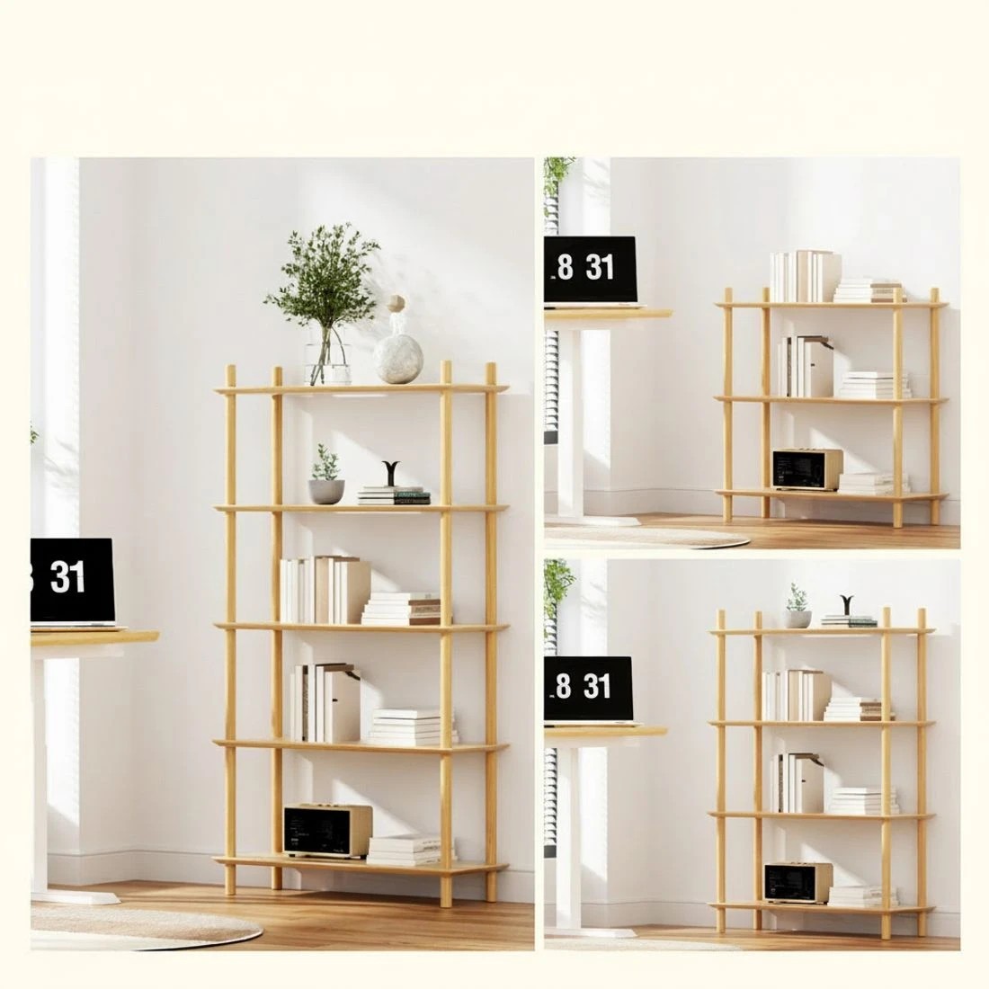 4 Artiss Bookshelf 5 Tiers Bookcase - Natural, 4 of 6