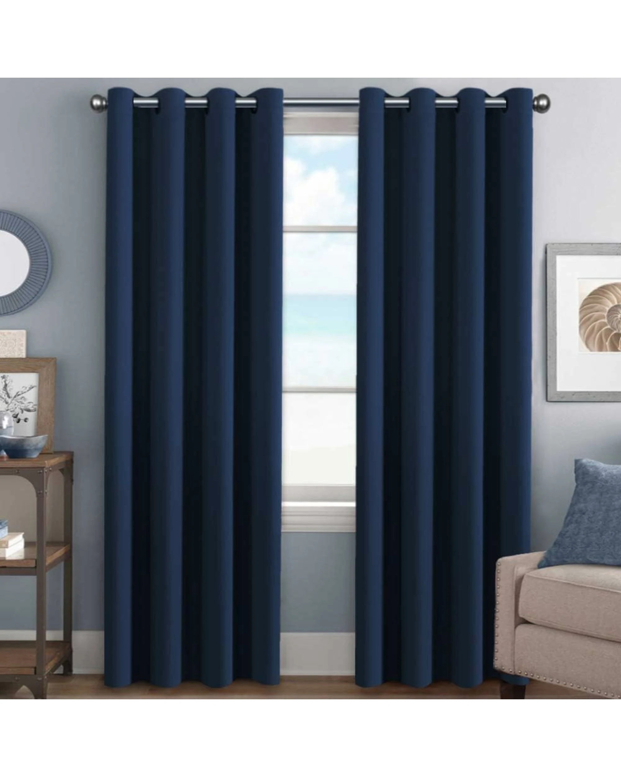 1 Smarcute Blockout Grommet Solid Curtain - 2X 132x183cm - Blue, 1 of 4