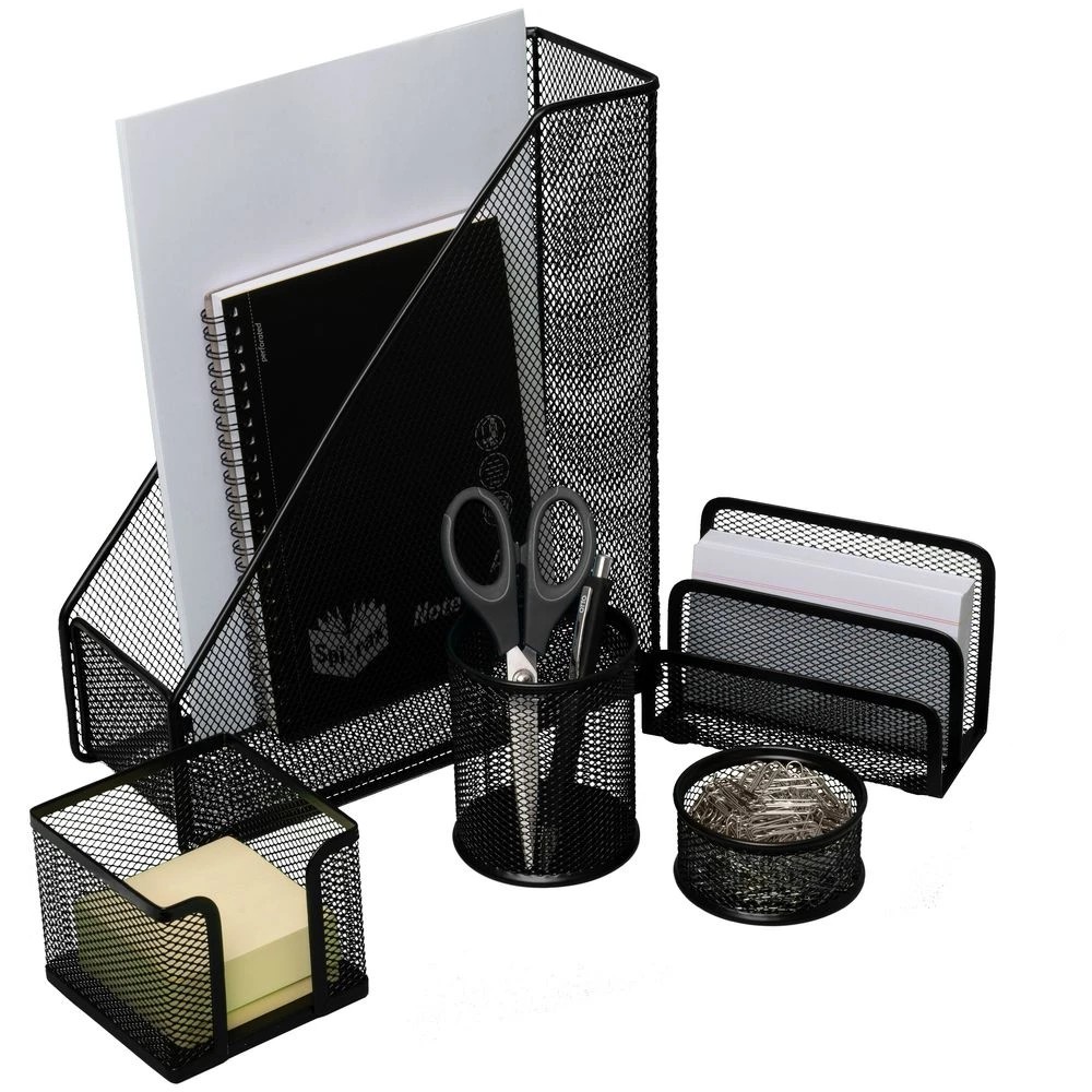 2 J.Burrows Iron Mesh Desk Accessory Set 5 Piece Black, 2 of 2