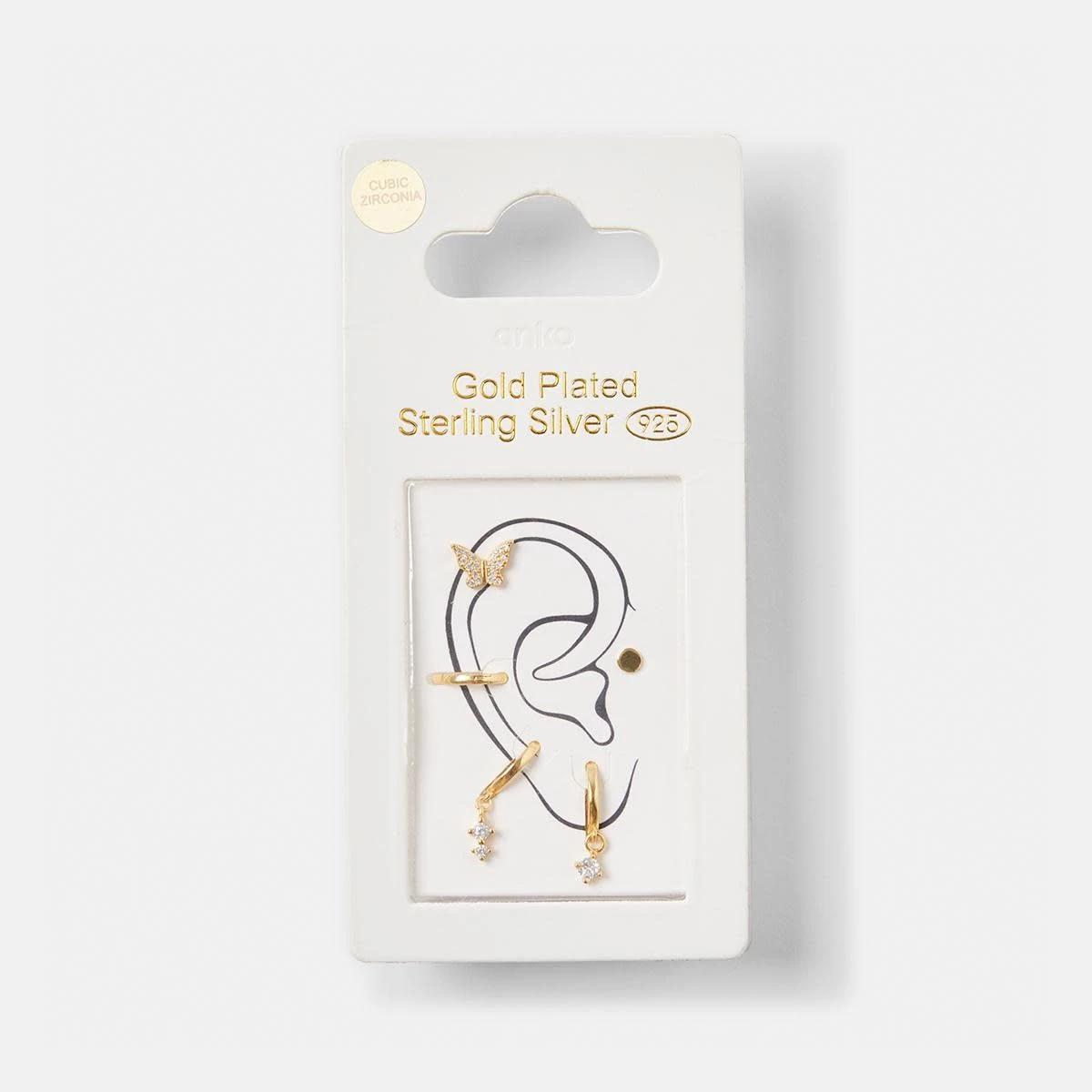 5 5 Pack Gold Plated Sterling Silver Butterfly Stack Earrings Gold, 5 of 5