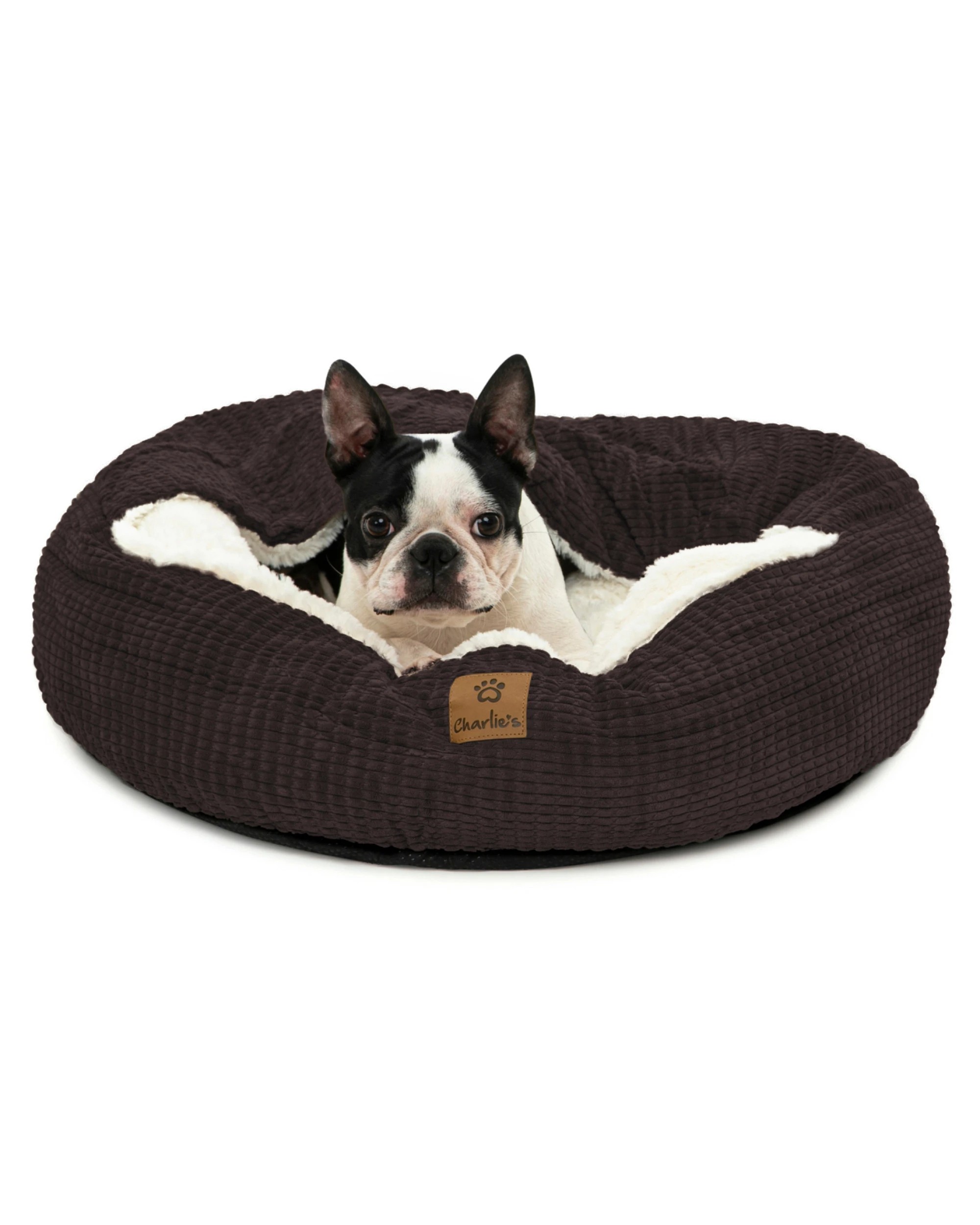 2 Charlie's Snookie Hooded Calming Dog Bed Small - Latte, 2 of 9