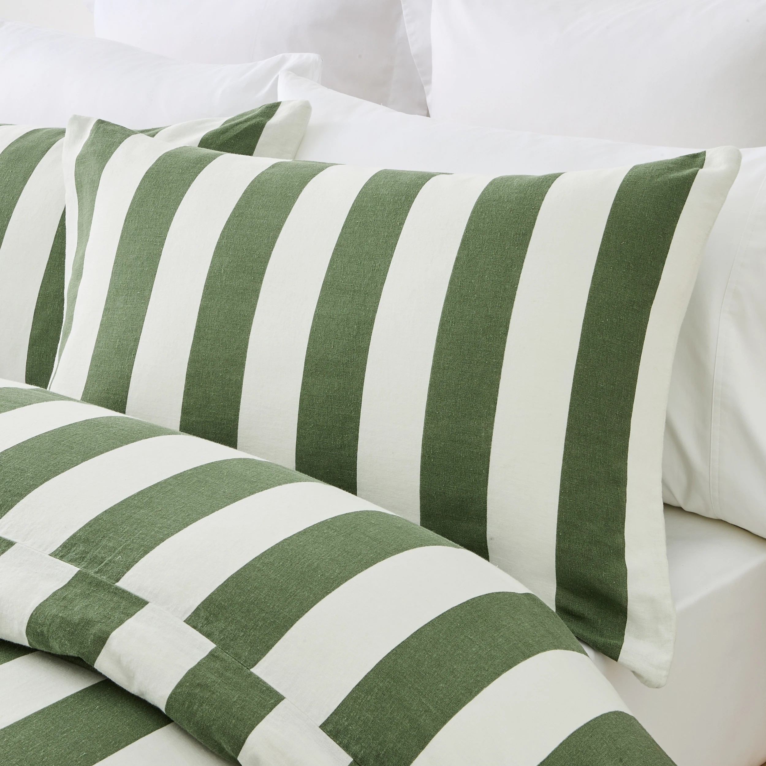 2 Stripe Linen Cotton Quilt Cover Set - Queen Bed, Forest, 2 of 7