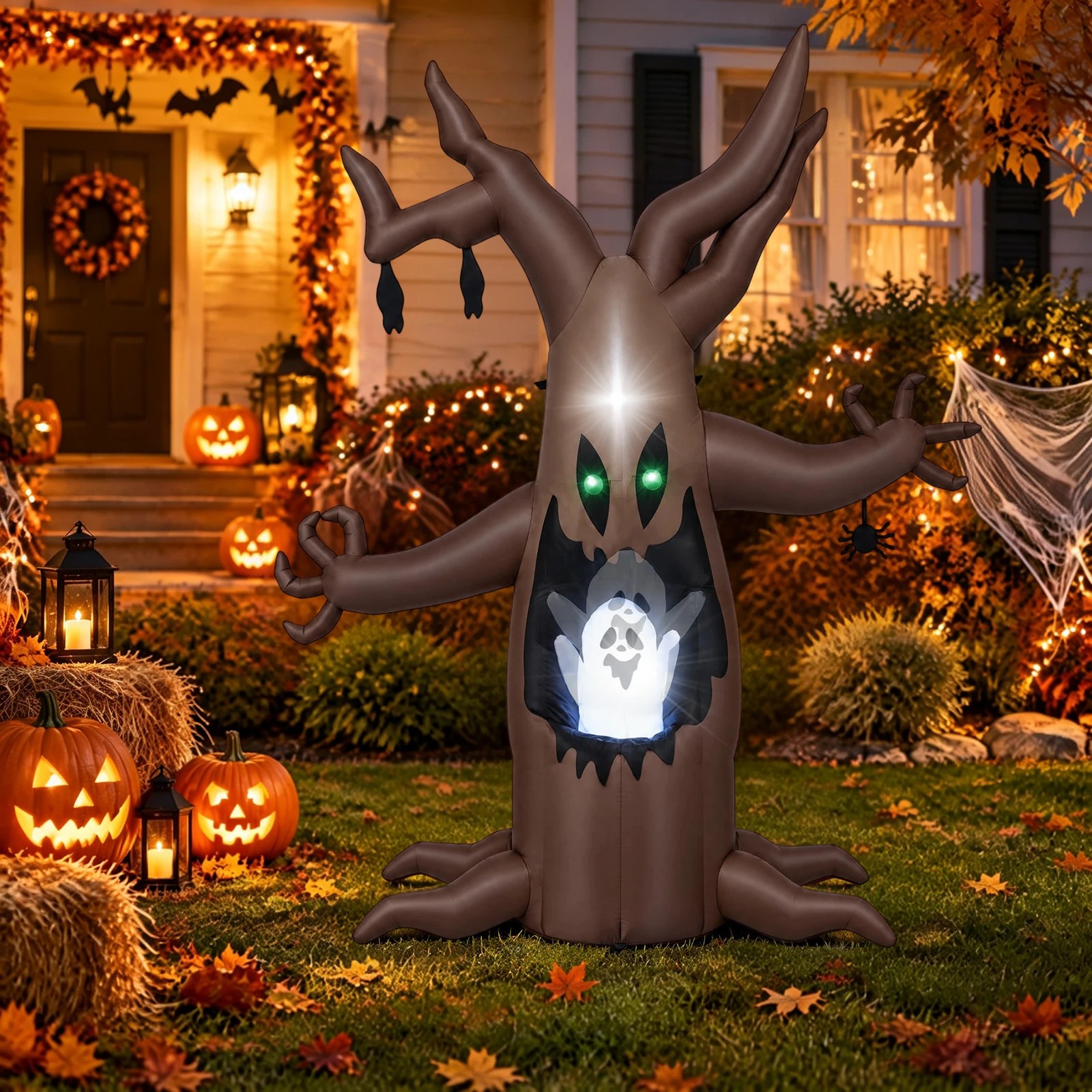 Costway 240cm Halloween Inflatable Tree w/Animated Popping Ghost Indoor ...