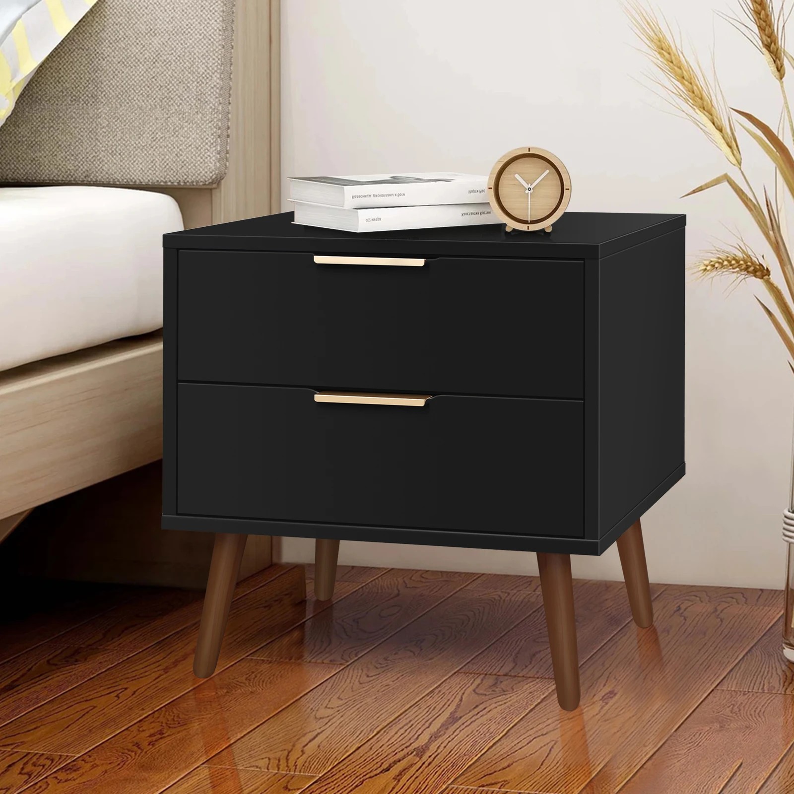 2 Alfordson 2x Bedside Table Nightstand Side Storage Cabinet Scandinavian - Black, 2 of 5