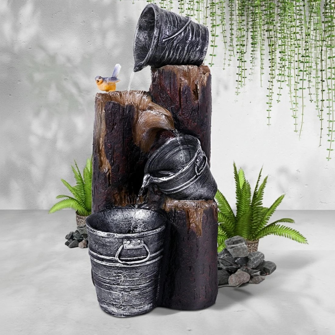7 Gardeon Solar Water Feature Cascading Fountain 3-Tier Bucket LED light Bird - Black, 7 of 7