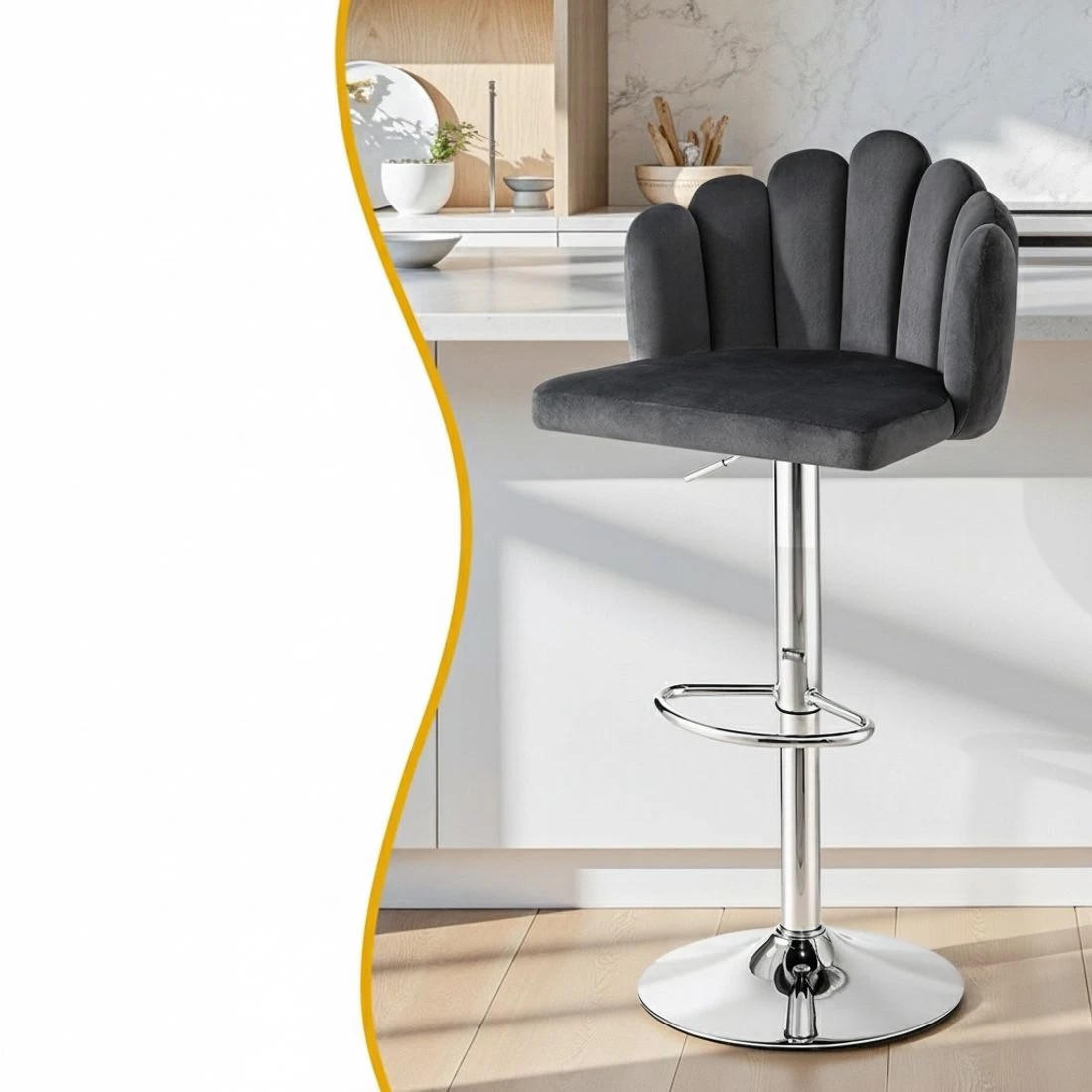 6 Artiss Bar Stool X2 Kitchen Dining Counter Gaslift Chair Adjustable Velvet - Grey, 6 of 6