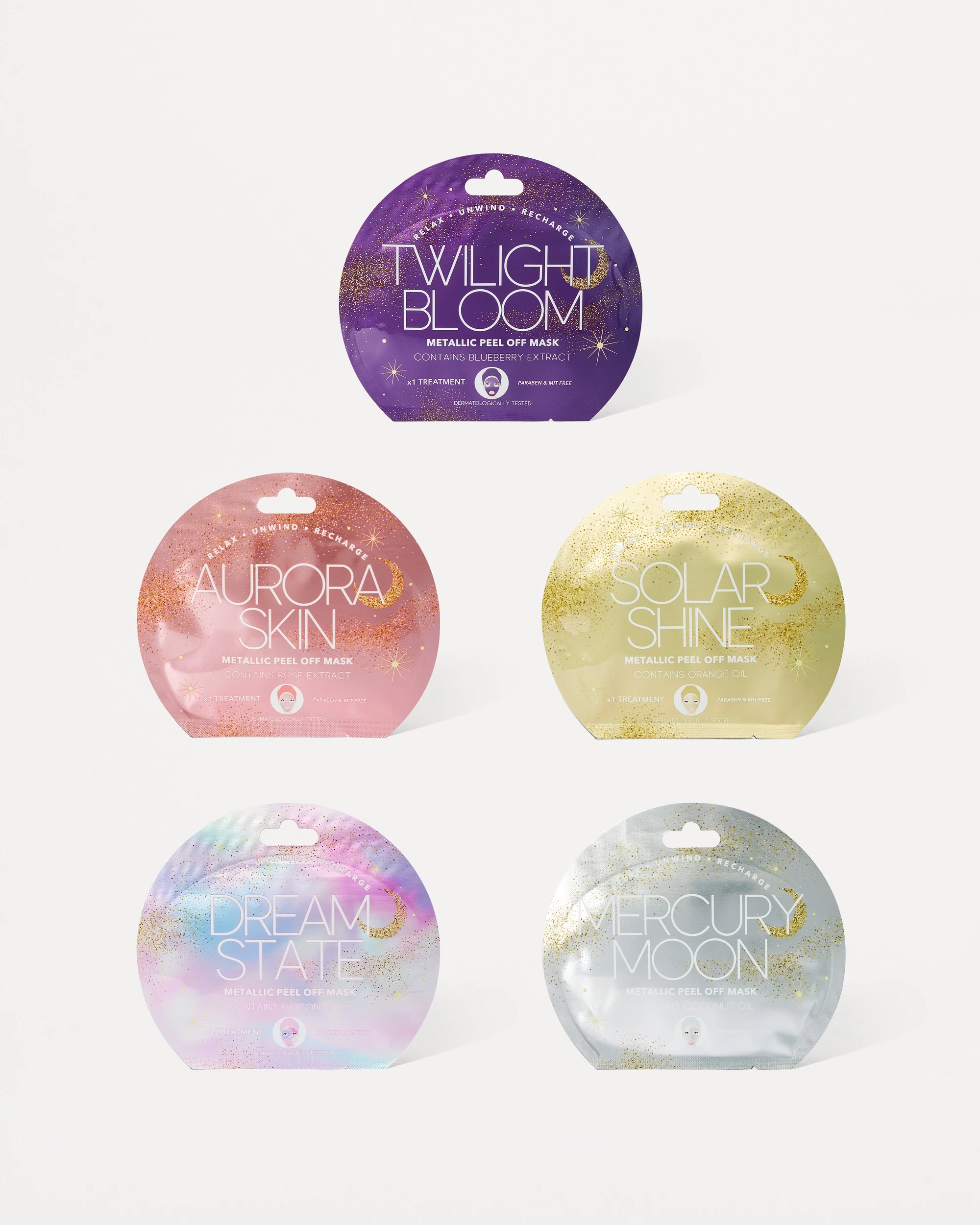 2 5 Pack Metallic Moments Peel Off Face Masks, 2 of 4