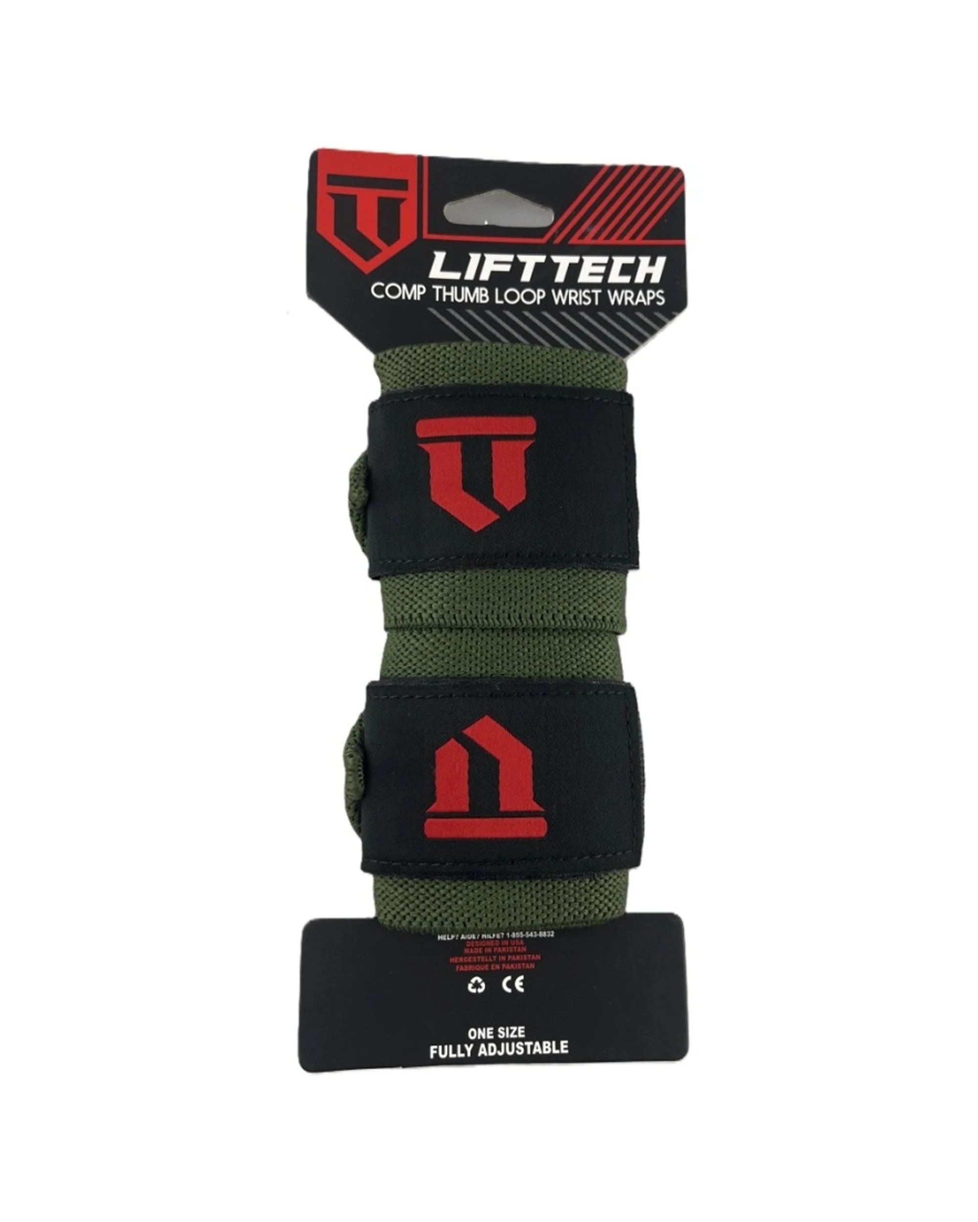 1 Lift-Tech Fitness 2pc Comp Elastic Support Wrist Wrap With Thumb Loop 18 Inch Army - Green, 1 of 3