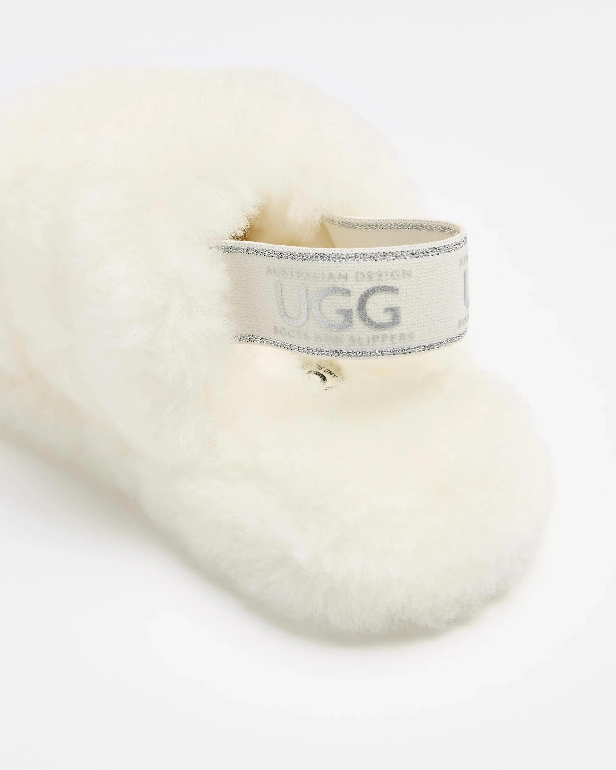 2 Australian Design Ugg Boots and Slippers Girls Youth Sheepskin Bandage Slipper Scuff WHITE, 2 of 3