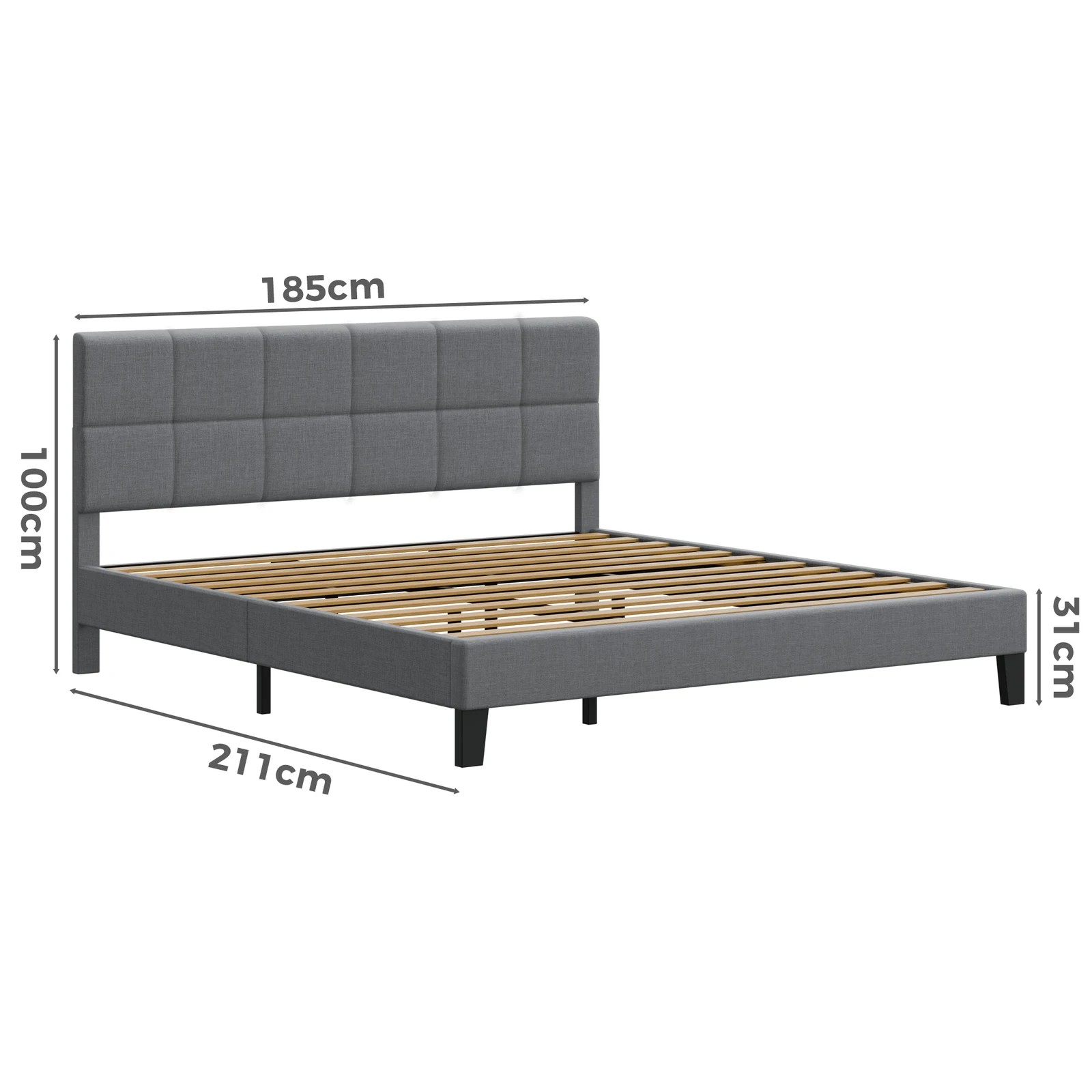 9 Alfordson Bed Frame King Size Wooden Slats Platform Fabric Paula - Grey, 9 of 9