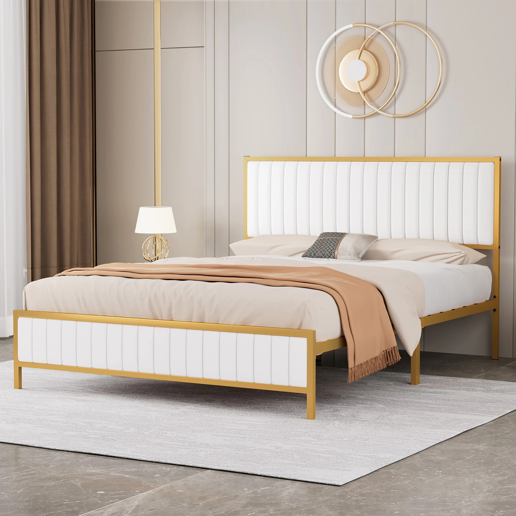 7 Levede Double  Bed Frame - White & Gold, 7 of 8