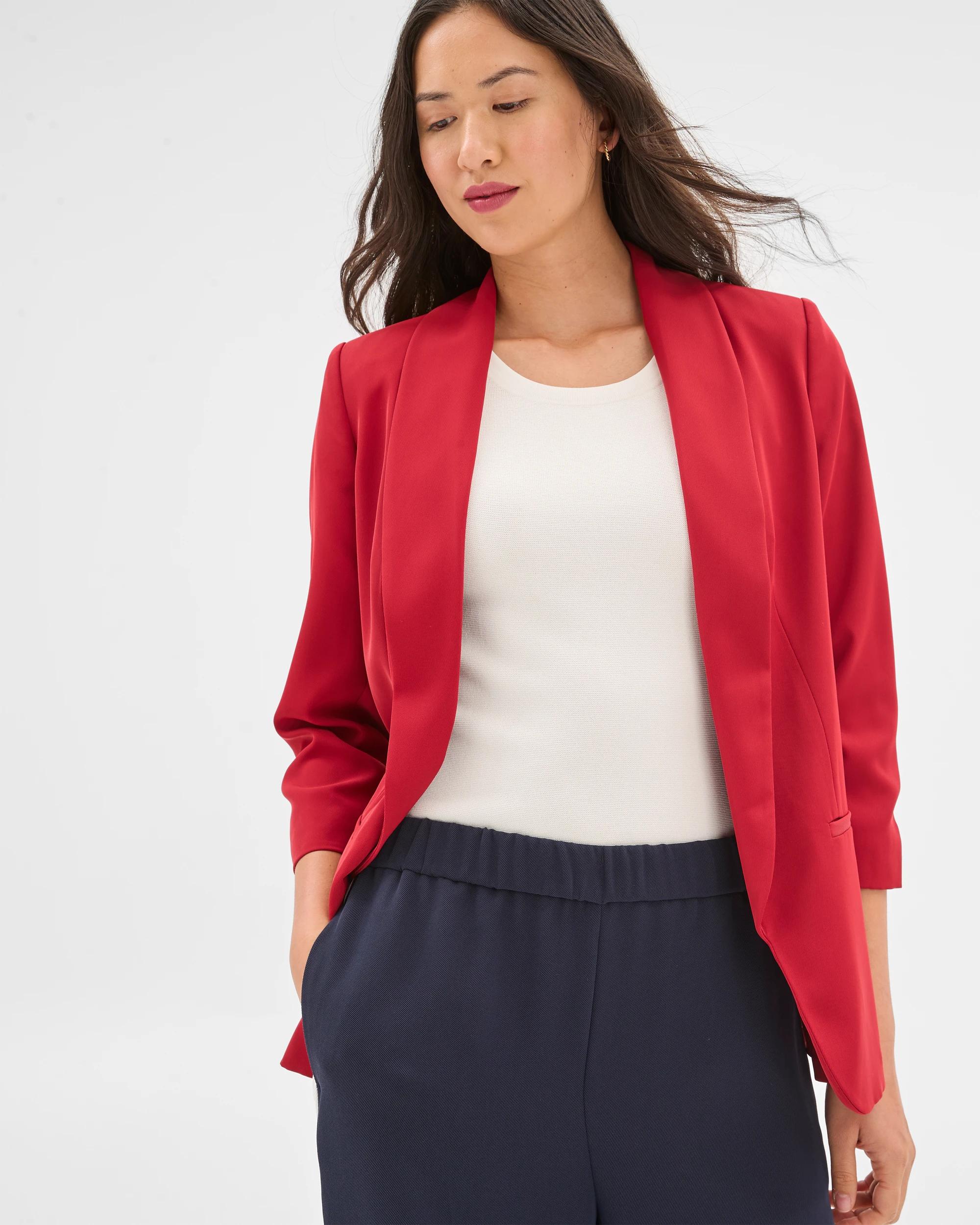 1 Ruched Sleeve Blazer - Preview CRIMSON, 1 of 6