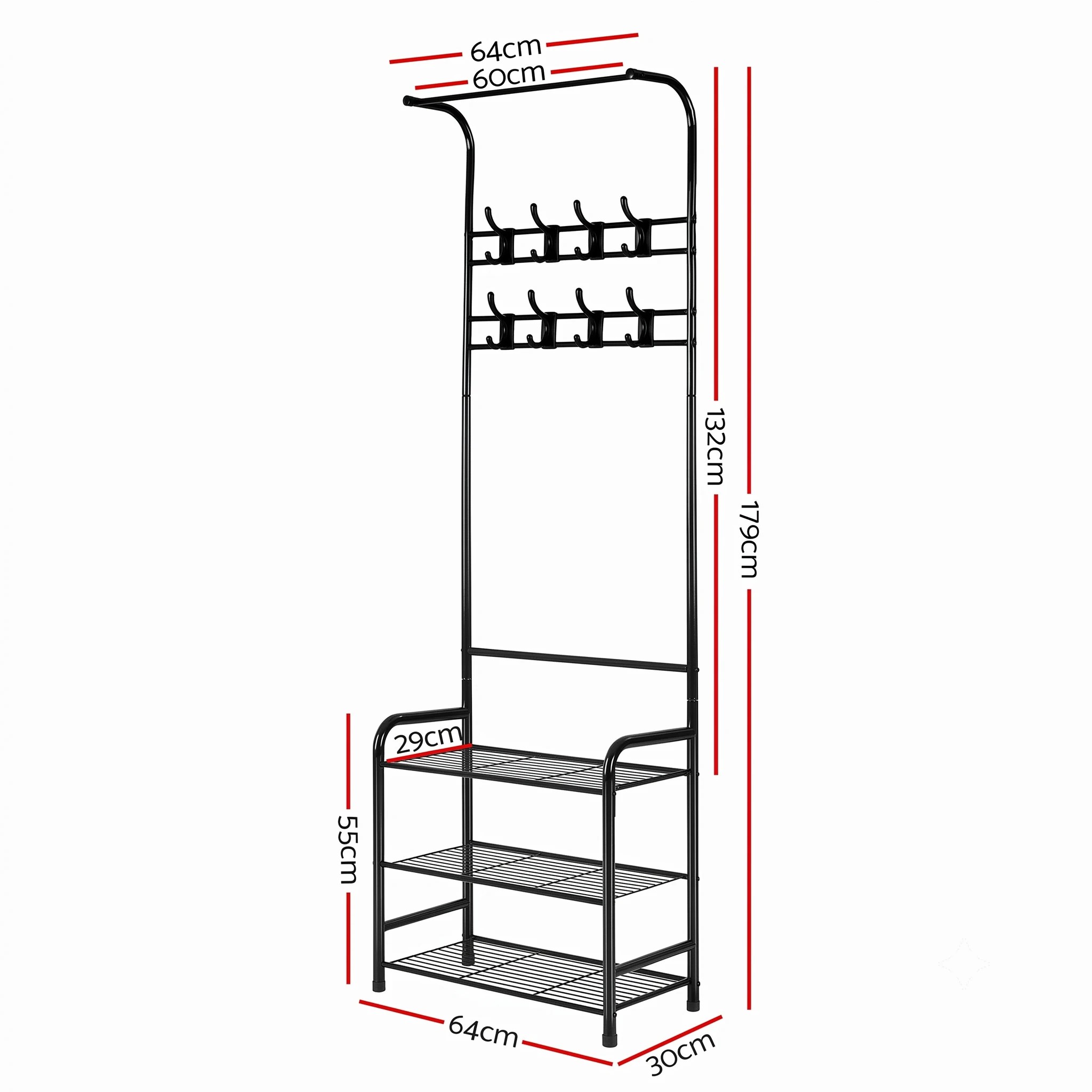 4 Artiss Clothes Rack Airer Coat Stand 179cm Hanger Rail - Black, 4 of 8